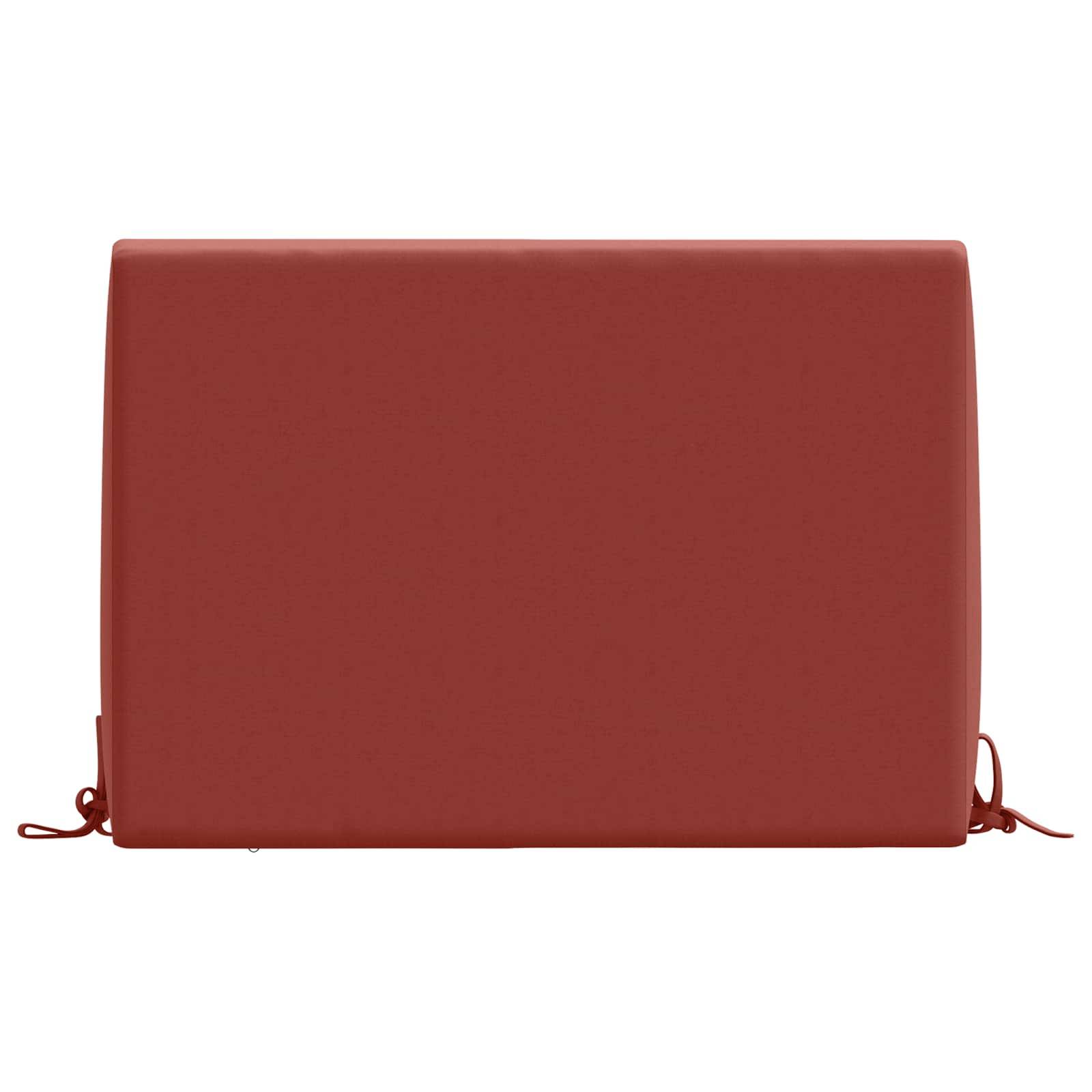 Rote rechteckige Tasche oder Clutch mit kleinen Seitengriffen, vor weißem Hintergrund abgebildet.