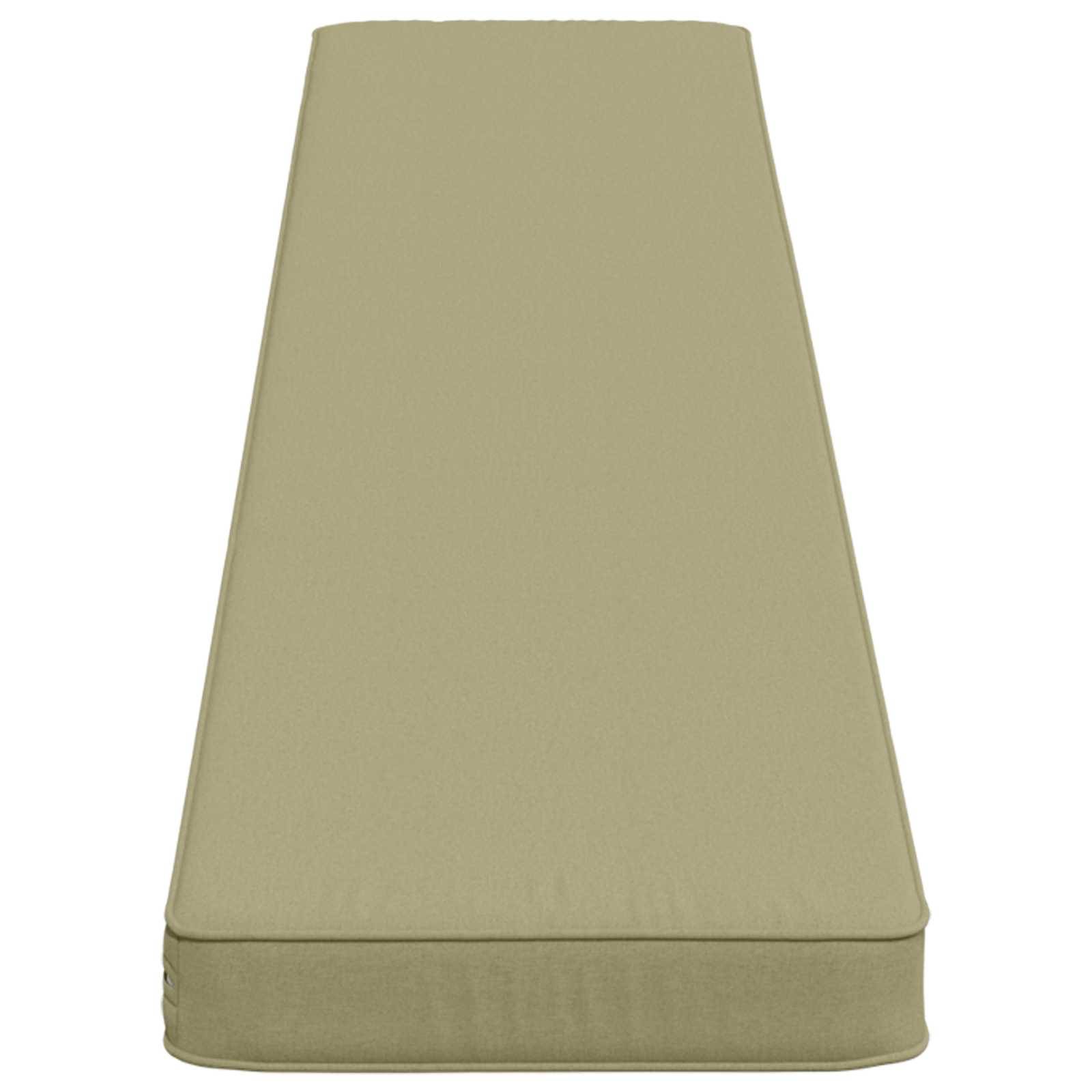 Beige rechteckiges Schaumstoff-Matratzenpolster oder Kissen, gezeigt auf einfachem weißem Hintergrund.