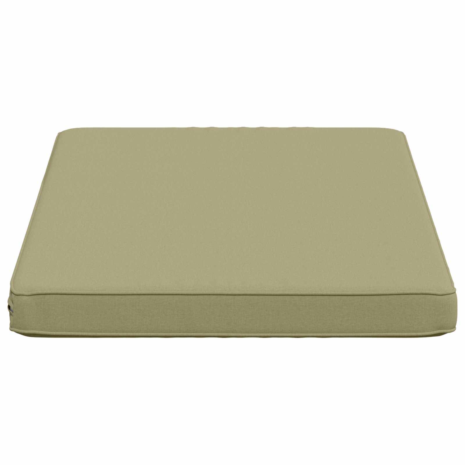 Khaki-farbenes rechteckiges Kissen oder Sitzkissen auf weißem Hintergrund.