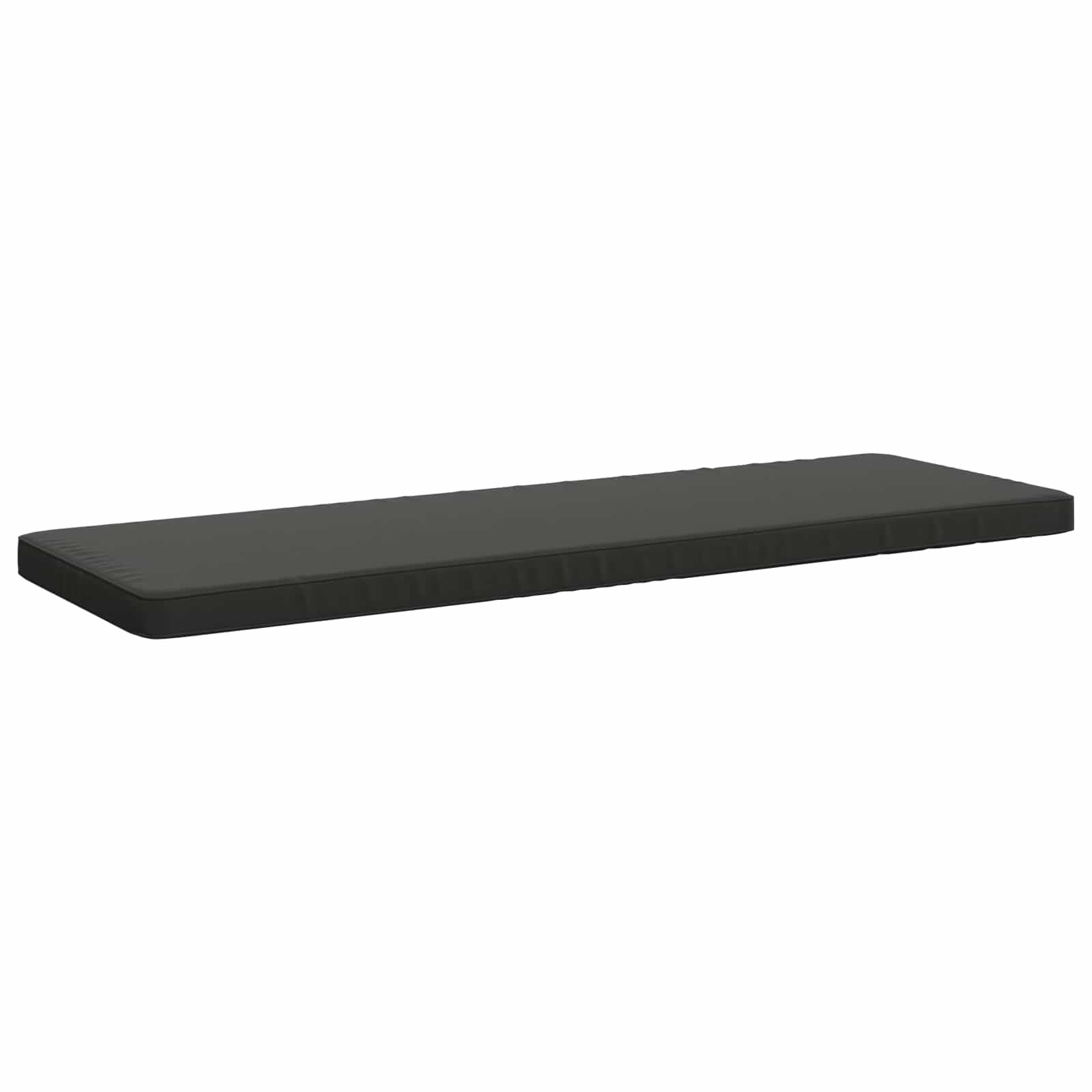 Ein schwarzes rechteckiges Schaumstoff-Kissen oder eine Matte, die auf weißem Hintergrund gezeigt wird.