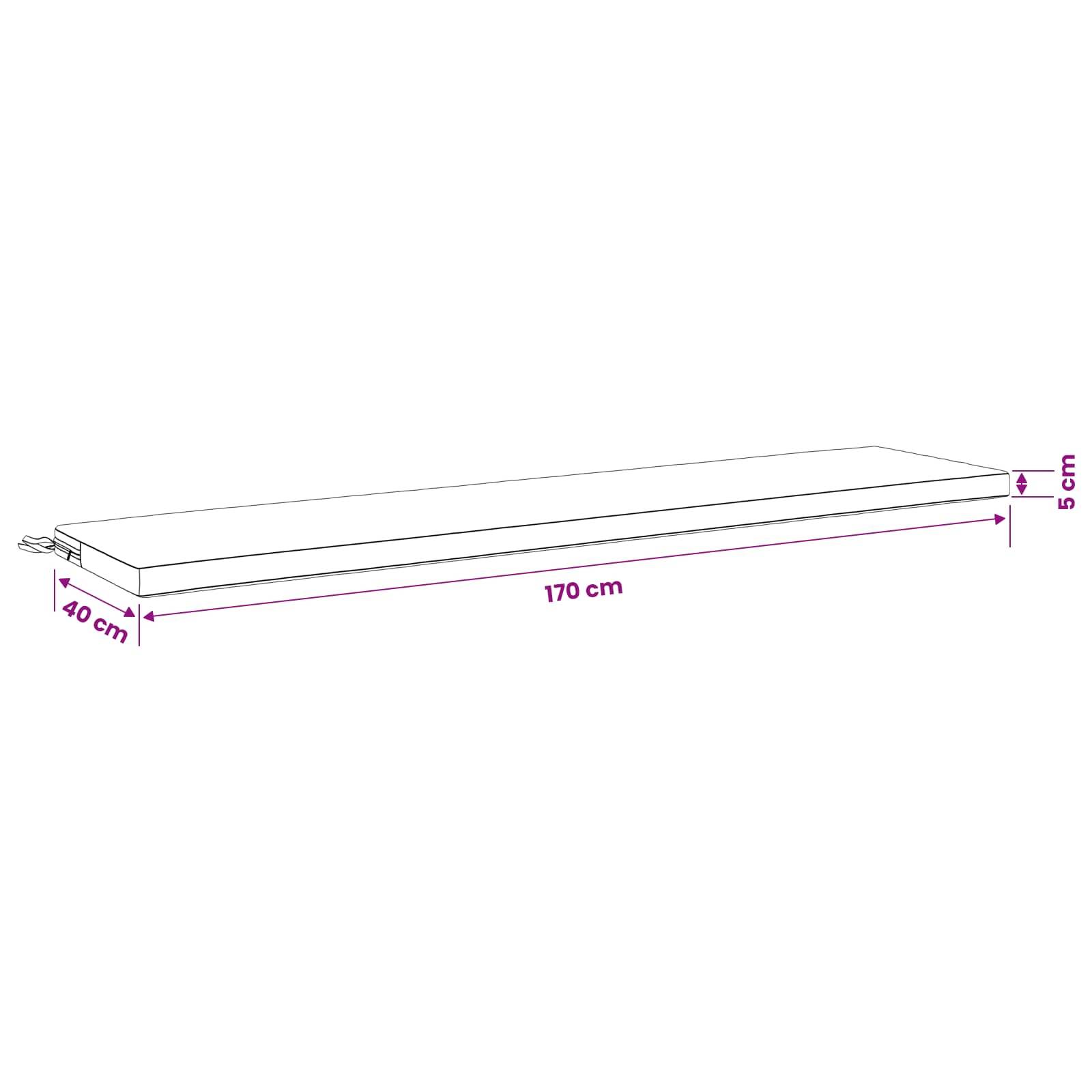 Diagramm einer rechteckigen Matratze oder Schaumstoffmatte mit den Abmessungen 170 cm Länge, 40 cm Breite und 5 cm Dicke.