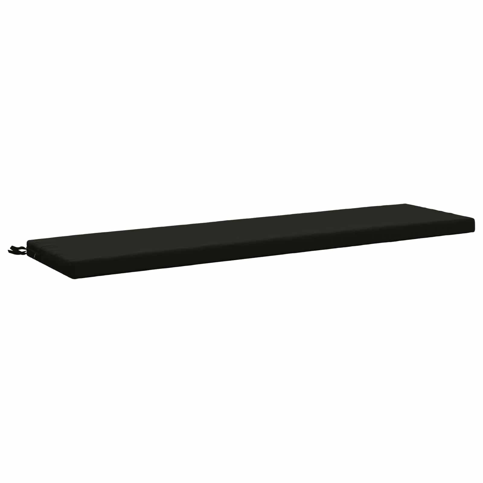 Schwarzes rechteckiges Kissen oder Matte auf weißem Hintergrund dargestellt, mit einer kleinen Schlaufe oder Schleife an einem Ende.