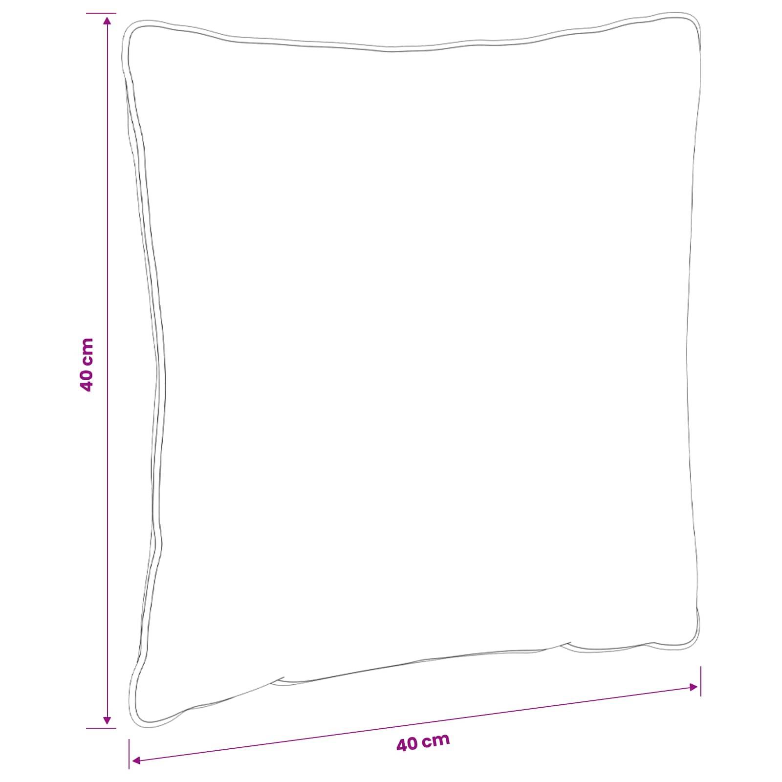 Quadratische weiße Kissengrundriss mit beschrifteten Abmessungen 40 cm mal 40 cm.