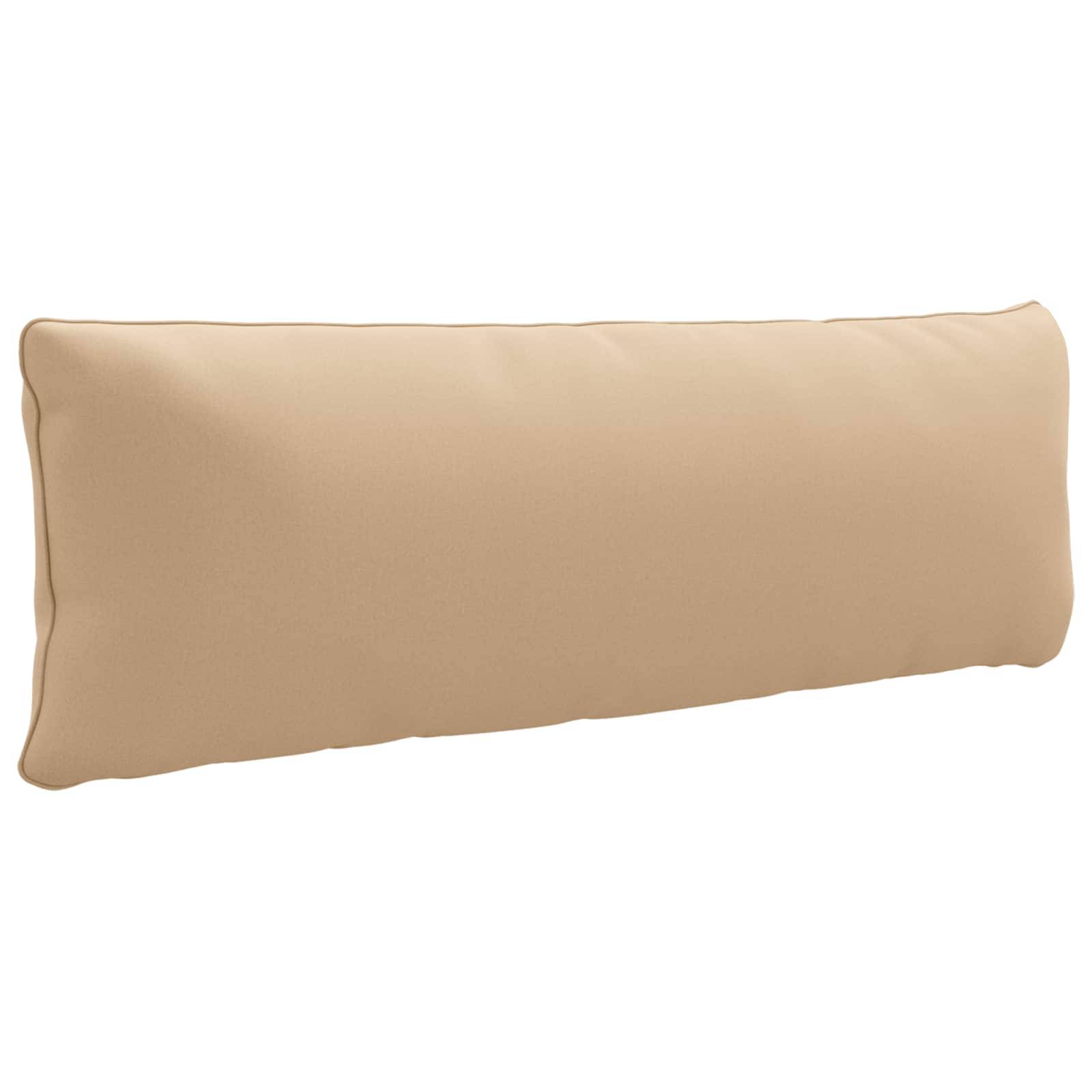 Beige rechteckiges Nackenrollen-Kissen auf weißem Hintergrund.