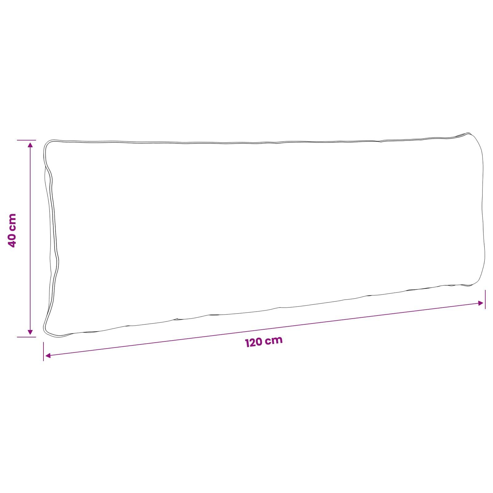 Umriss einer unregelmäßigen rechteckigen Form mit einer Breite von 120 cm und einer Höhe von 40 cm, die ihre Abmessungen zeigt.