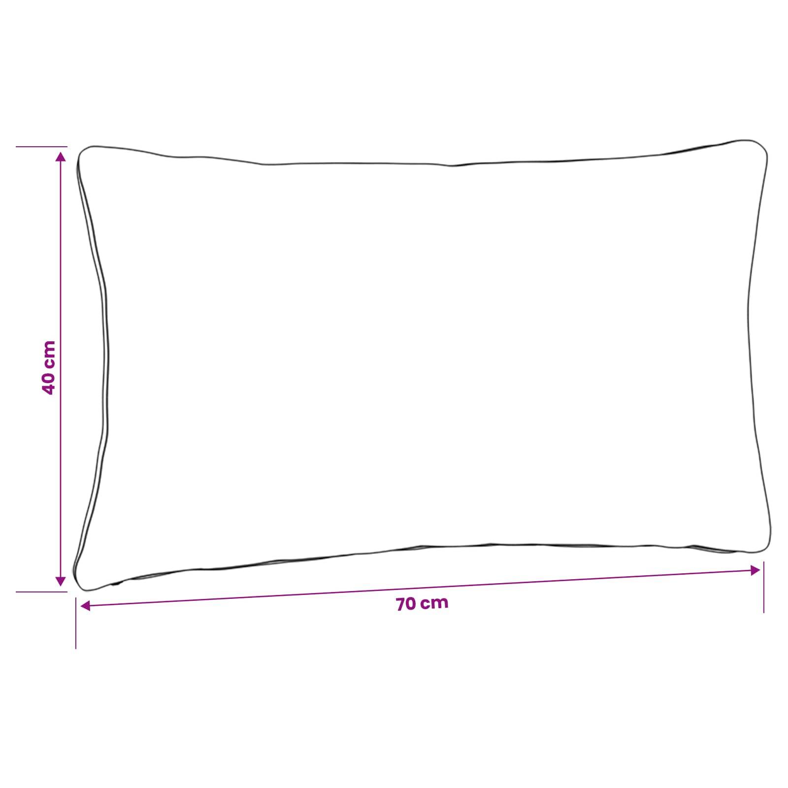 Skizze eines unregelmäßigen rechteckigen Kissens oder Polsters mit den Maßen 70 cm Breite und 40 cm Höhe.