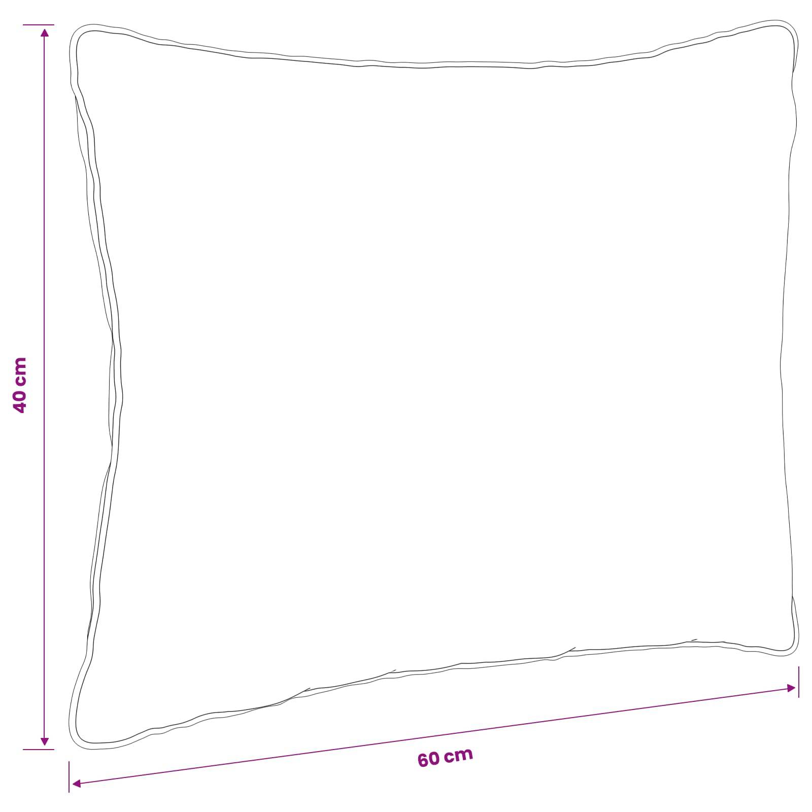 Umriss eines rechteckigen Kissens oder Polsters, beschriftet mit 40 cm Höhe und 60 cm Breite.