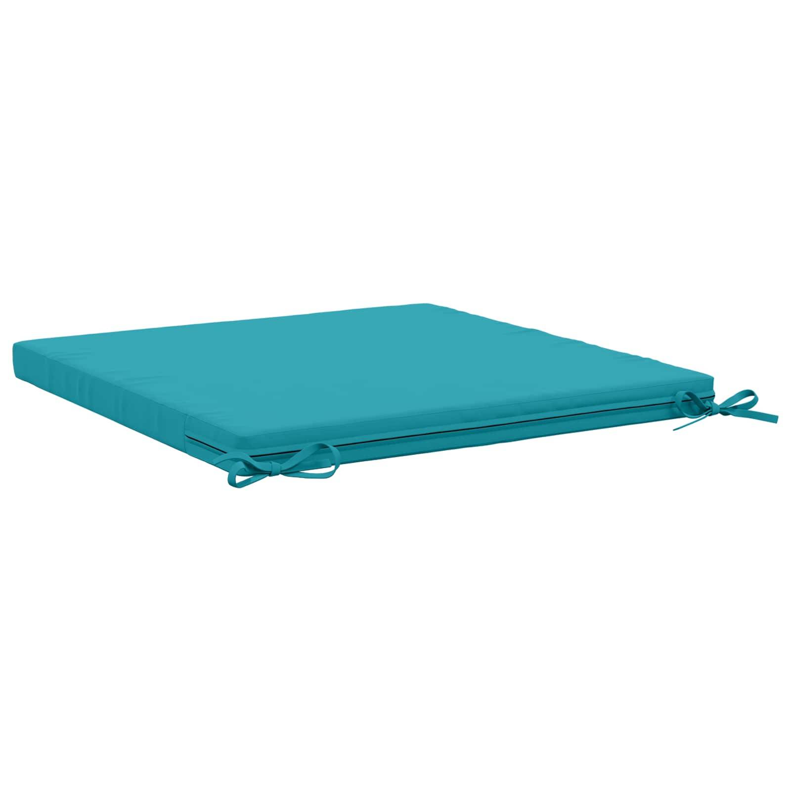 Quadratisches Sitzkissen aus Teal mit Bindeschnüren, auf weißem Hintergrund dargestellt.