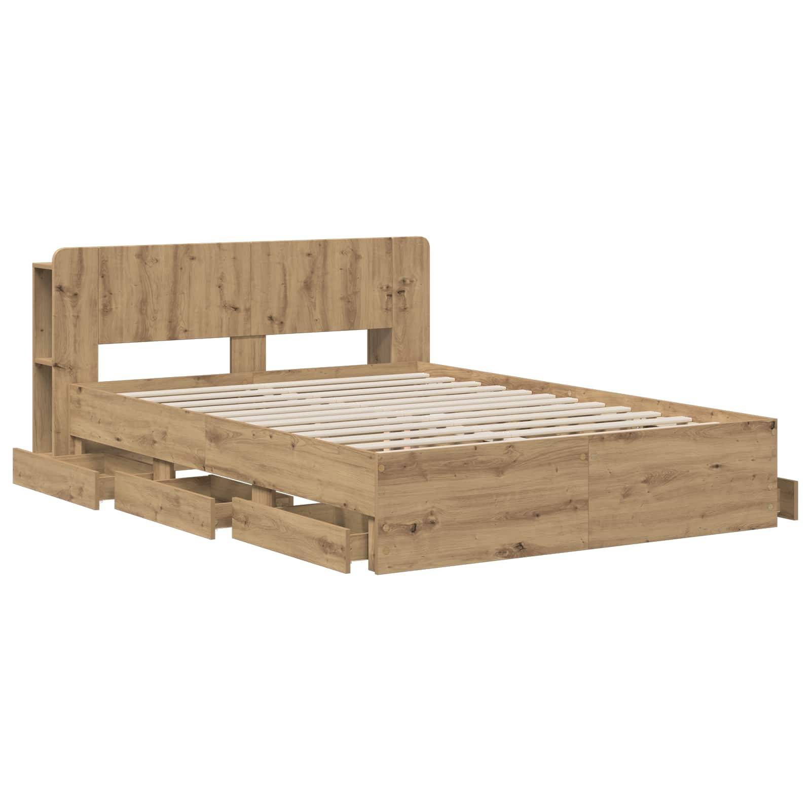 Holzbettgestell mit Kopfteil und Lattenrost, gezeigt auf weißem Hintergrund.