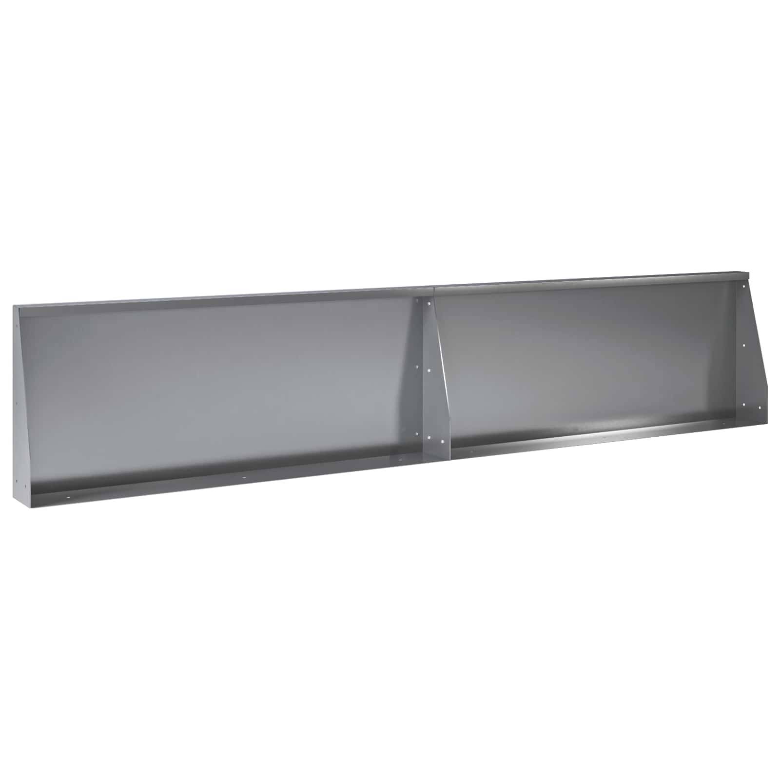 Graues Metalltrog oder Behälter mit zwei nebeneinander angeordneten Kammern, dargestellt auf weißem Hintergrund.