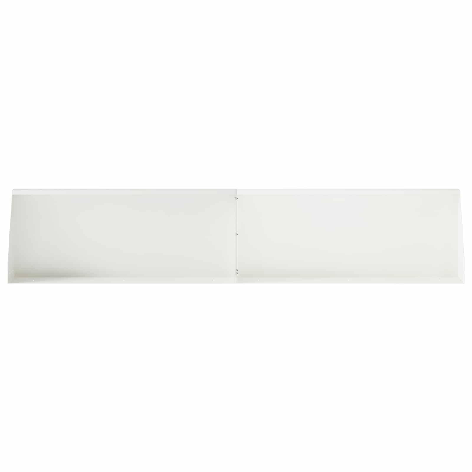 Langes, flaches weißes rechteckiges Panel oder Tablett mit einer zentralen Naht, gezeigt vor einem einfachen weißen Hintergrund.