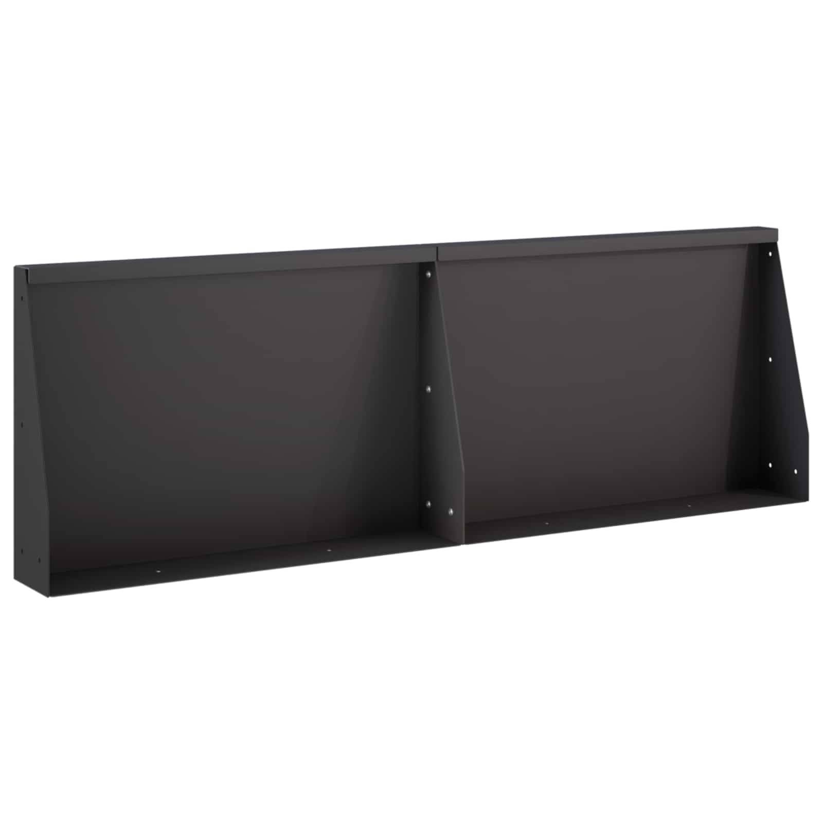 Dunkelbraunes rechteckiges wandmontiertes Regal oder Schrank mit zwei offenen Fächern auf weißem Hintergrund.