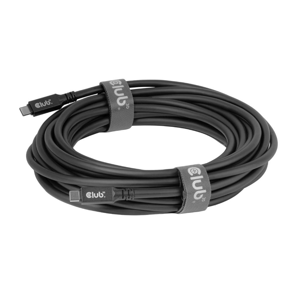 Aufgerolltes schwarzes USB-C-Kabel mit „elub