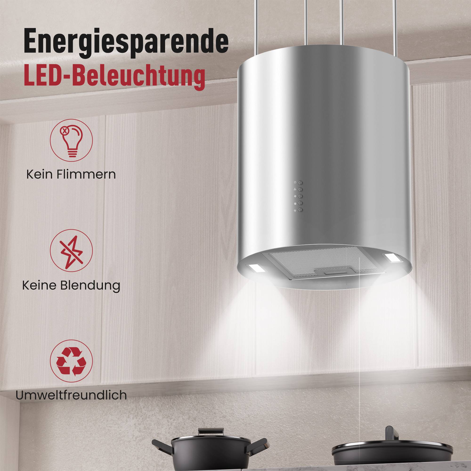 Levivo Inselhaube A+ Dunstabzugshaube Freihängend, 530 m³/h Luftleistung