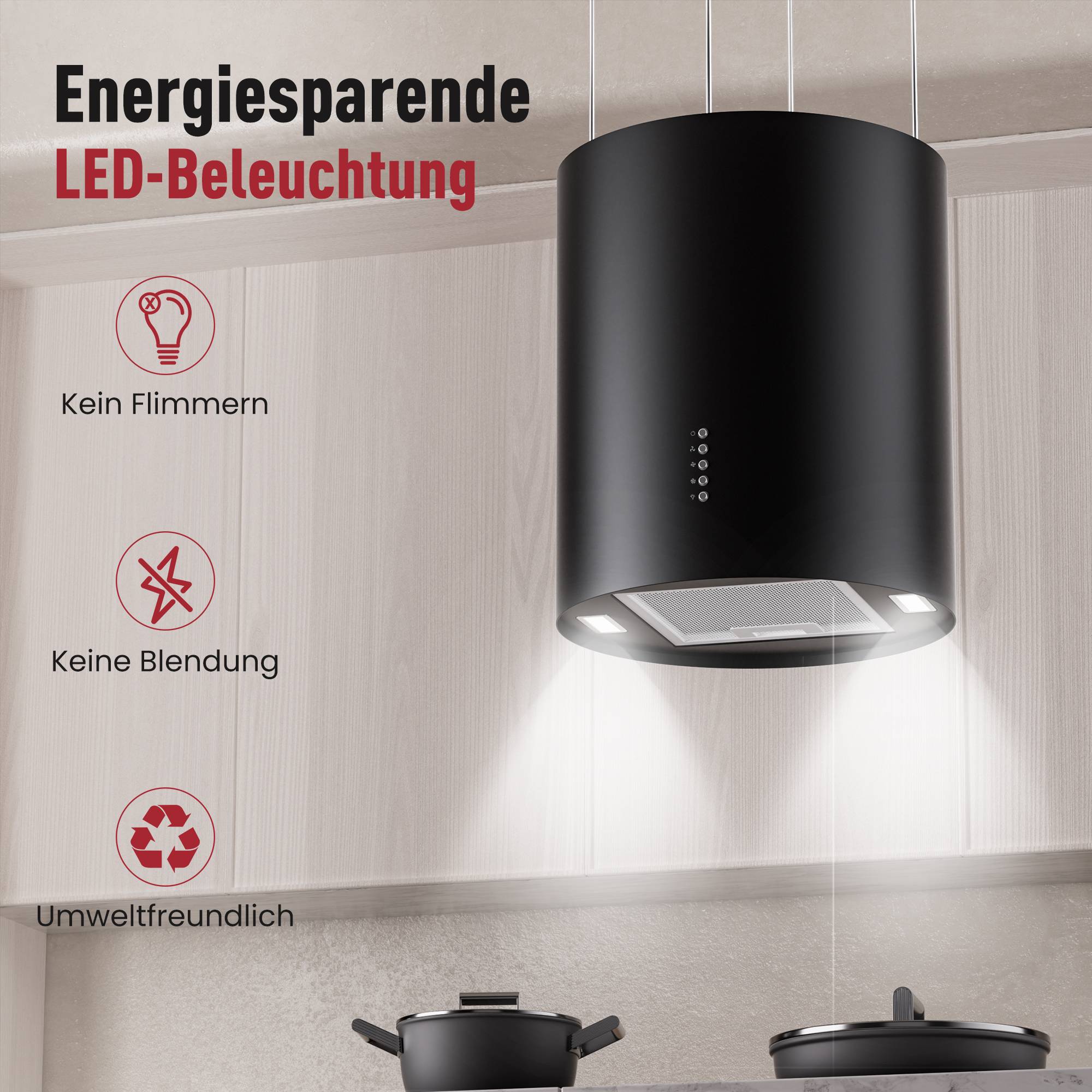 Levivo Inselhaube A+ Dunstabzugshaube Freihängend, 530 m³/h Luftleistung