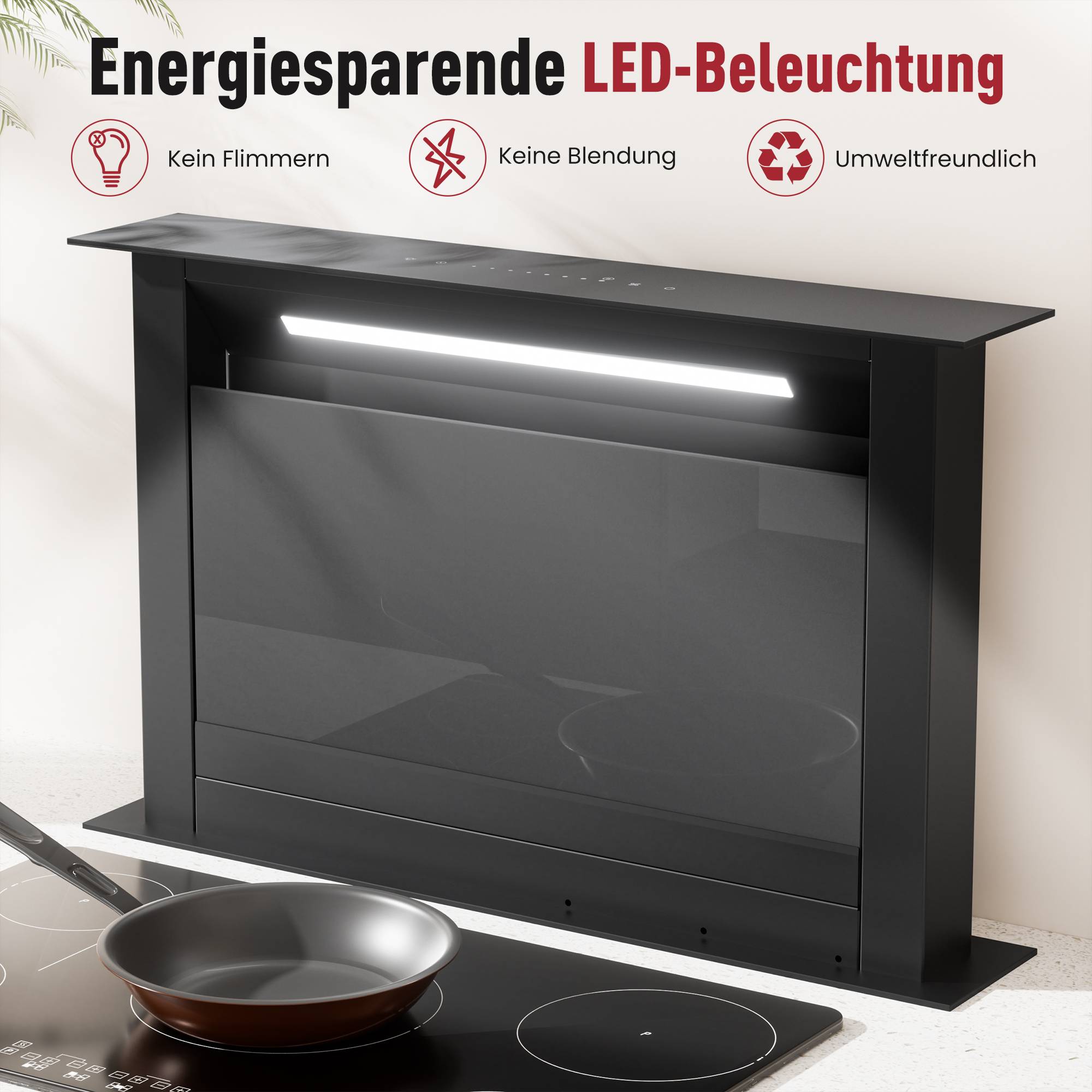LEVIVO Deckenhaube A++ Dunstabzugshaube 60cm 600m³/h Luftleistung LED