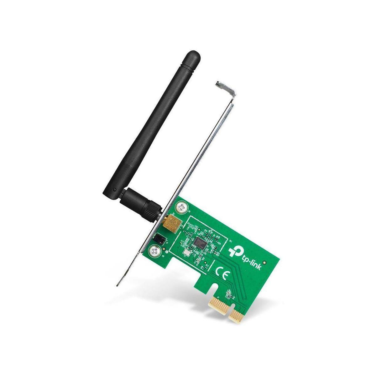 TP-Link Wireless-Netzwerkadapterkarte mit externer Antenne auf weißem Hintergrund.