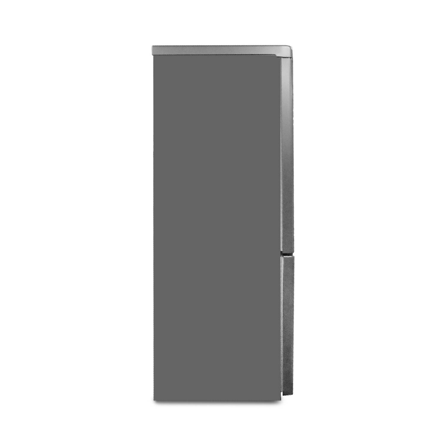 Graues rechteckiges Metalltor oder Schrankblech mit einem schmalen vertikalen Scharnierstreifen auf der rechten Seite, dargestellt auf weißem Hintergrund.