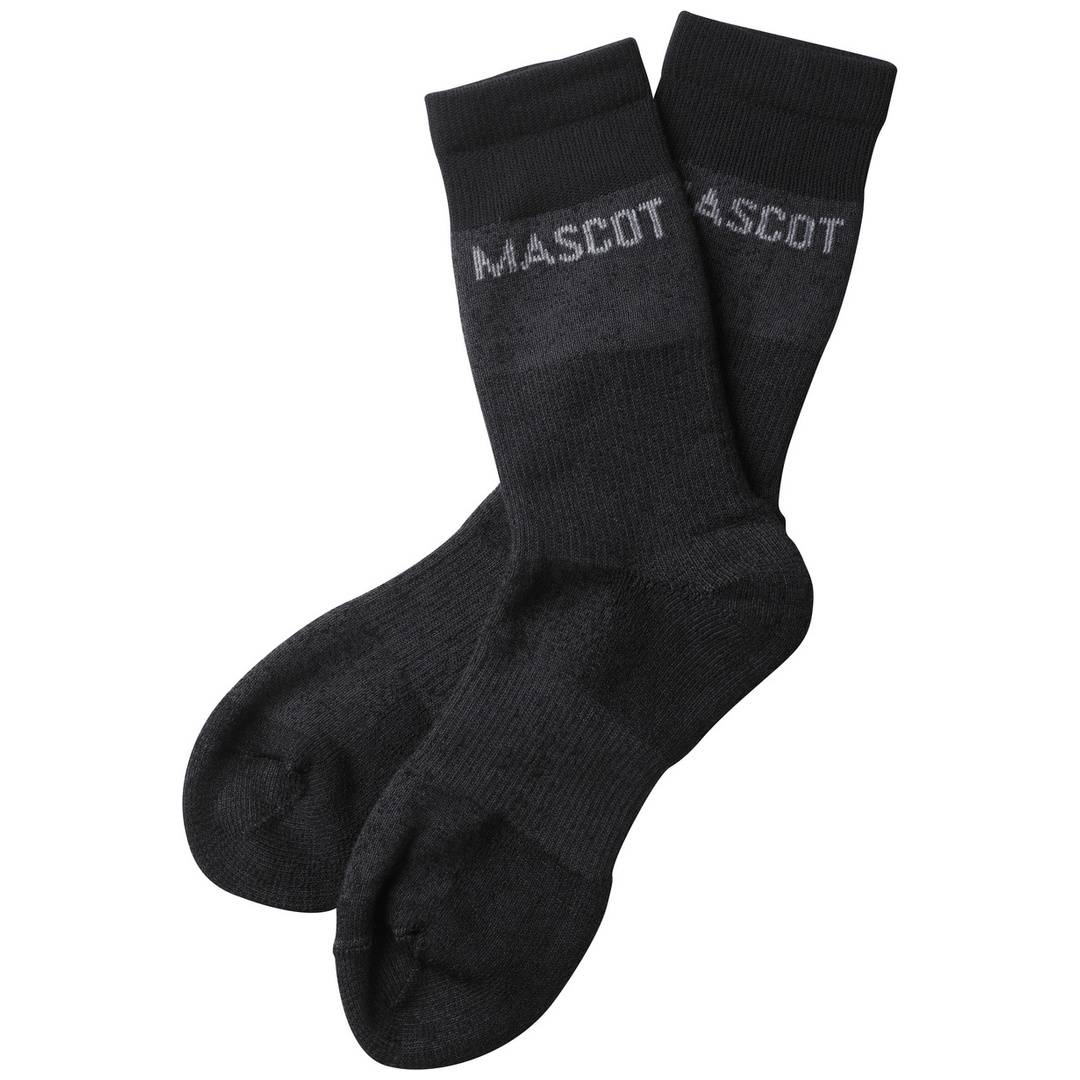 Paar schwarze Crew-Socken mit „MASCOT
