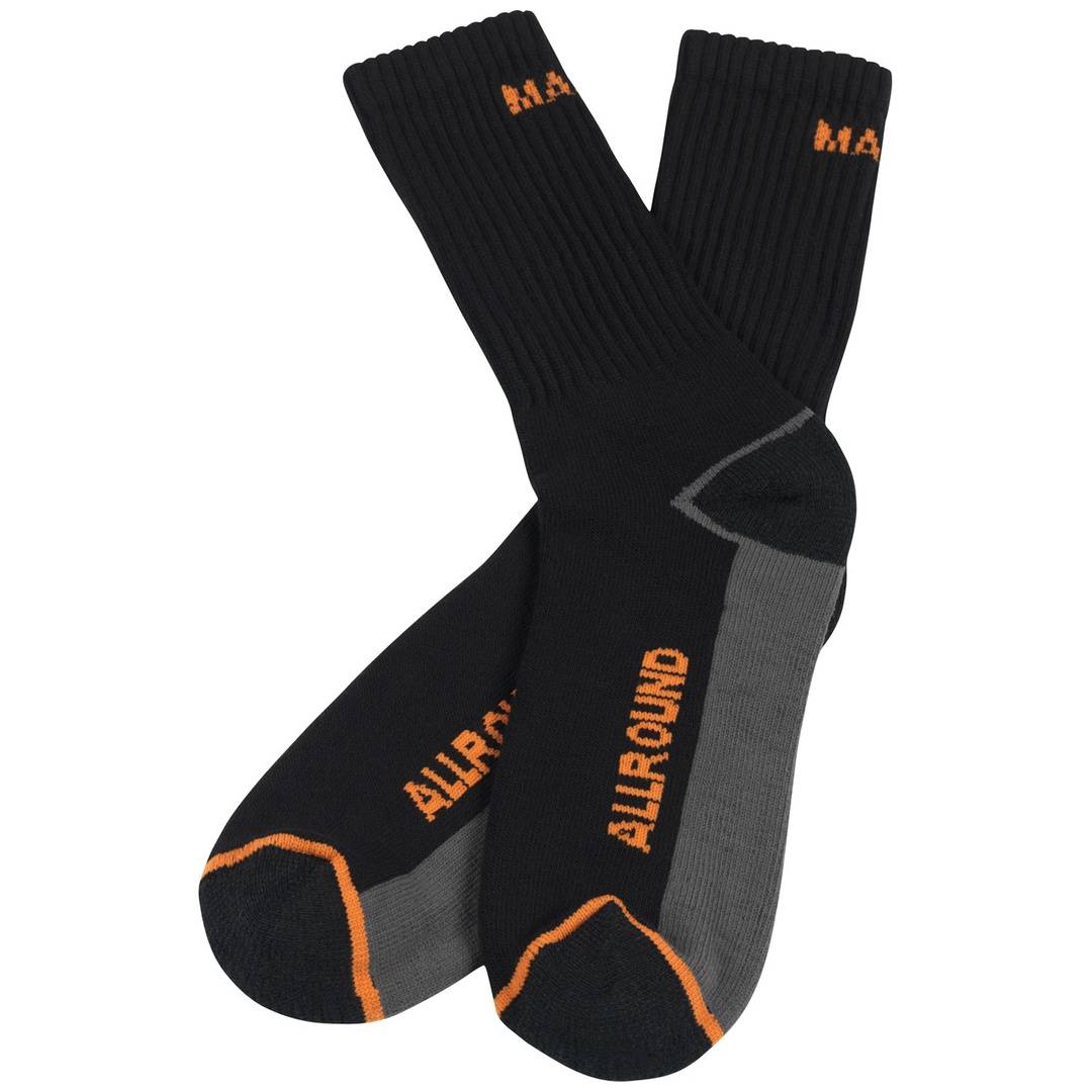 Paar schwarze und graue gerippte Athletik-Socken mit orangefarbenem Besatz und 