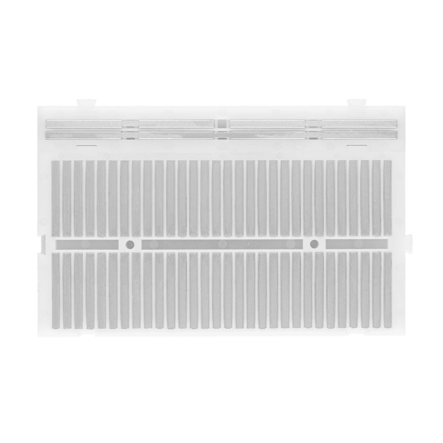 Weißer rechteckiger HVAC-Luftfilter mit dichten vertikalen Falten und einer zentralen horizontalen Stützleiste.