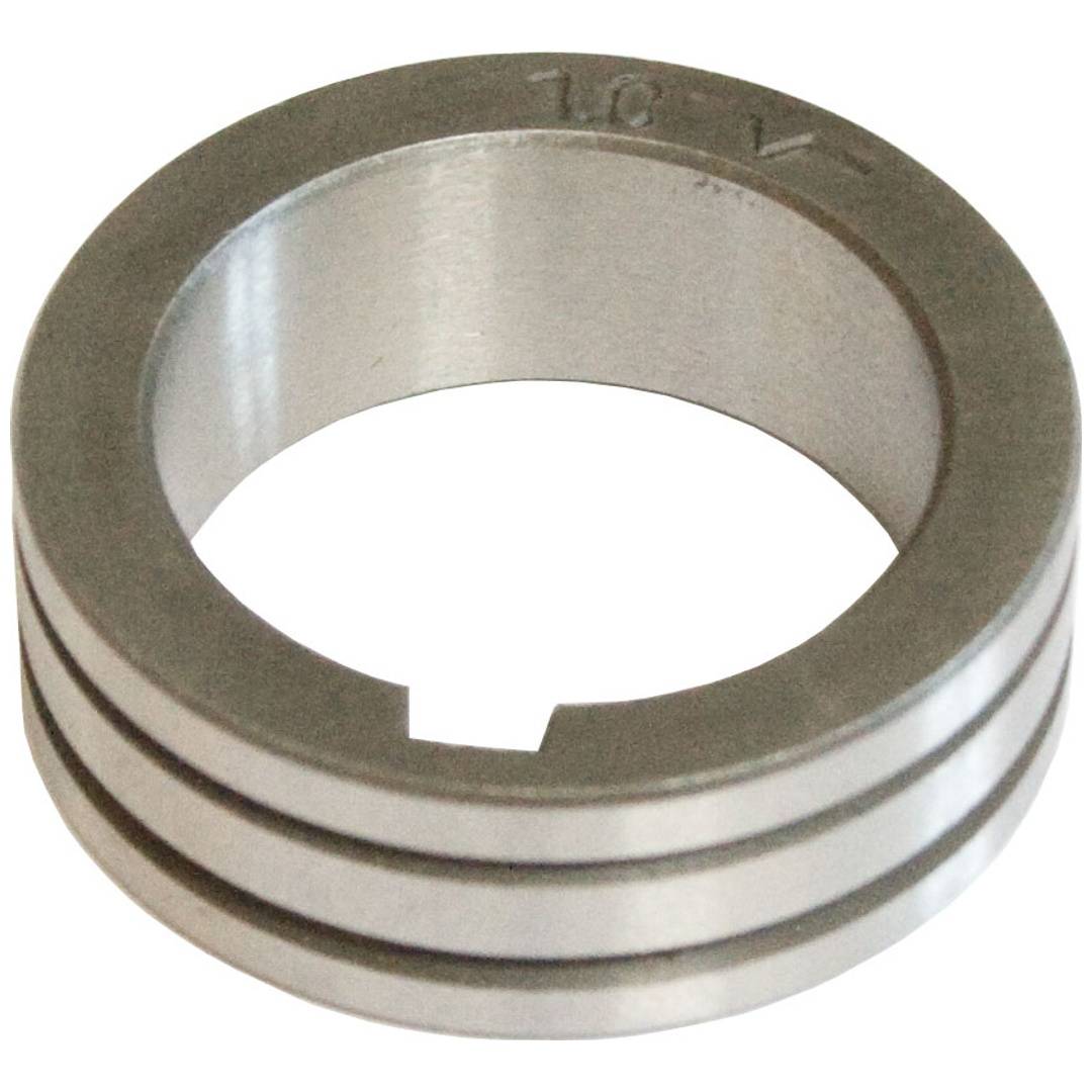 Metallischer ringförmiger Unterlegring oder Lagerscheibe mit einer kleinen Kerbe und einer eingepräegten Markierung auf der Oberseite.