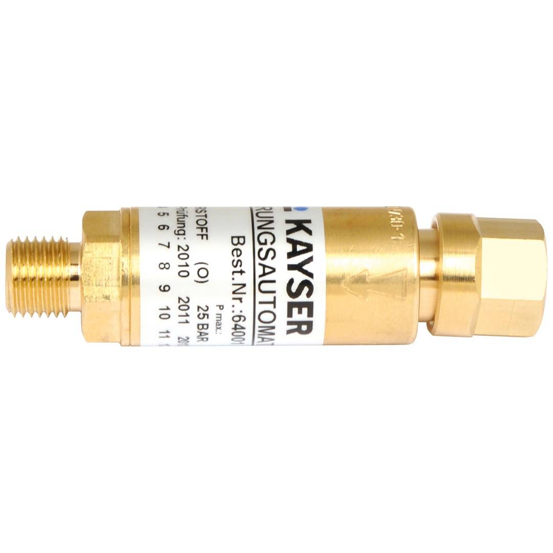 Gold Kayser Druckregelventil mit Gewinde-Anschlüssen auf weißem Hintergrund.