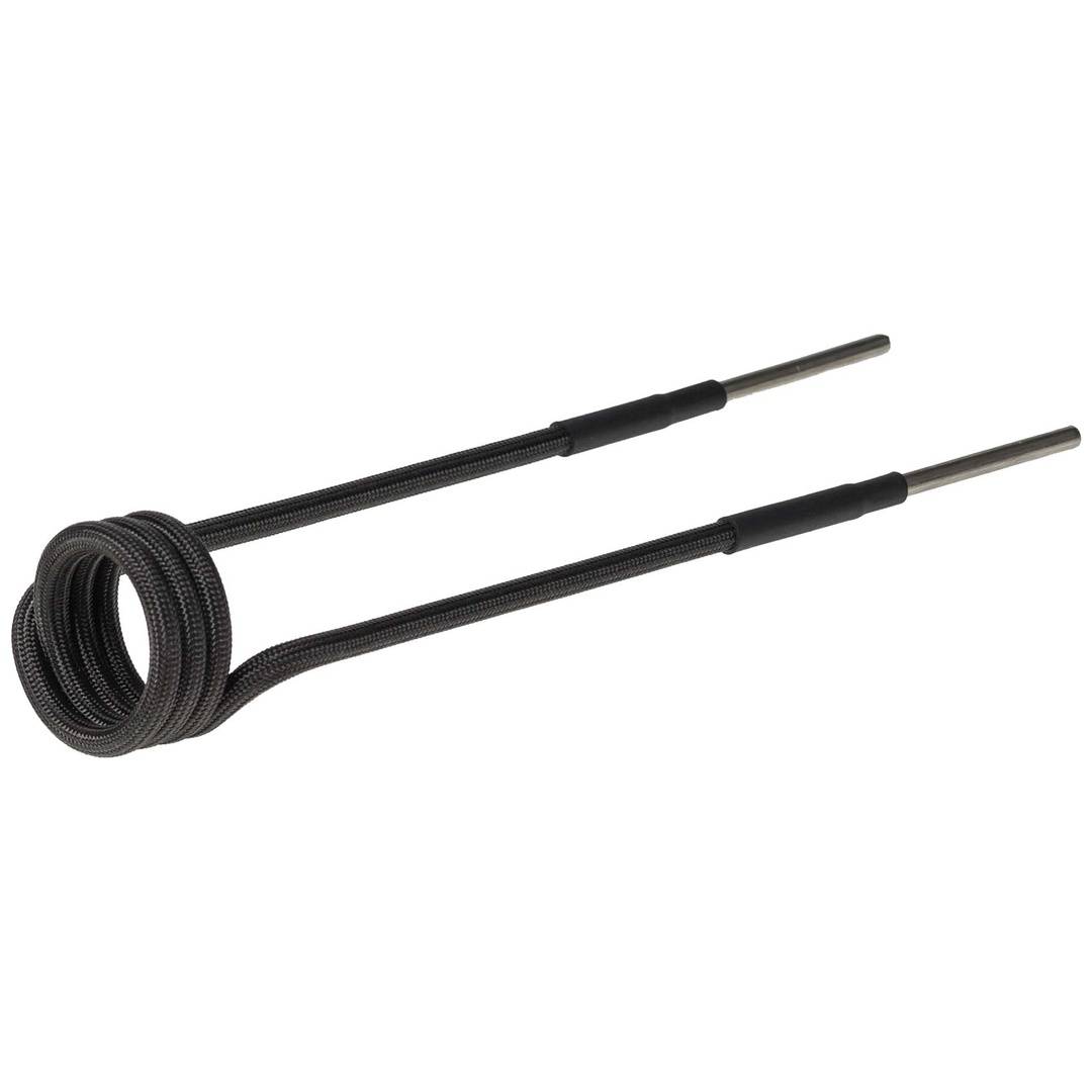 Schwarze aufgerollte Strickleiter mit zwei langen metallverstärkten Griffen auf weißem Hintergrund.