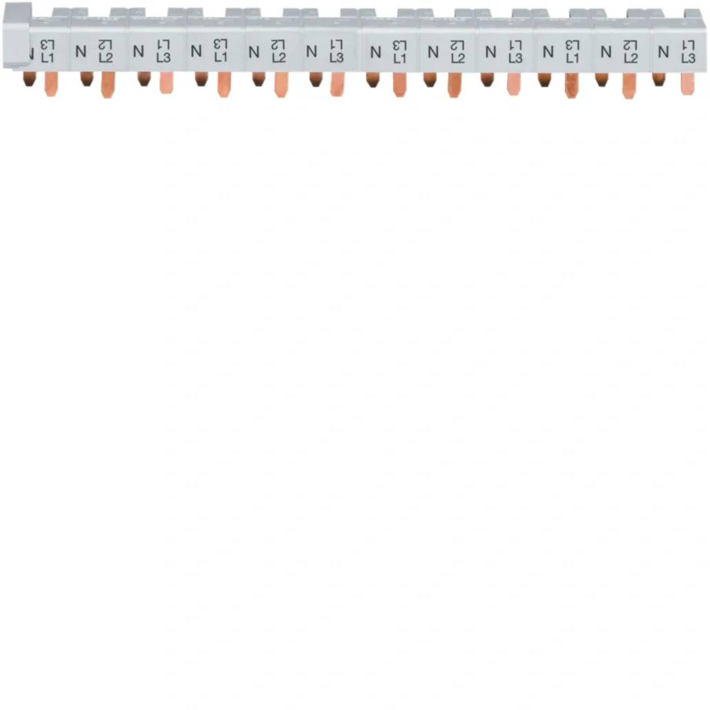 Elektrischer Anschlussklemmenblock mit wiederholten, nummerierten Anschlusspoints, gekennzeichnet als L1, L2 und L3.