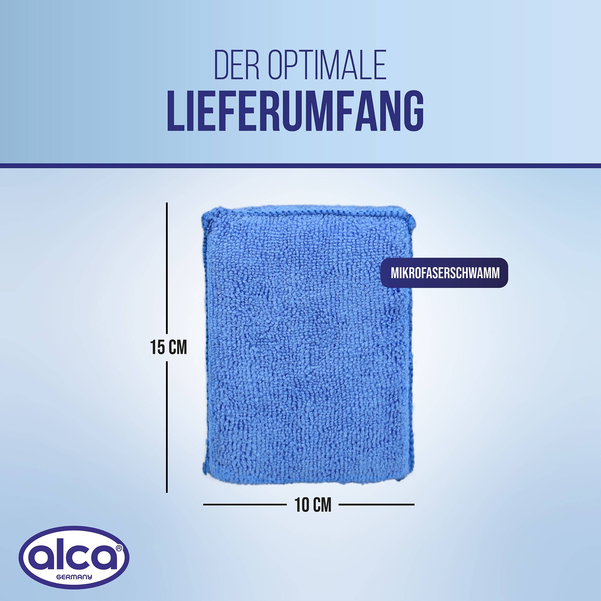 Produktgrafik mit dem optimalen Lieferumfang: ein Mikrofaserschwamm, gekennzeichnet mit 15 cm Höhe und 10 cm Breite.