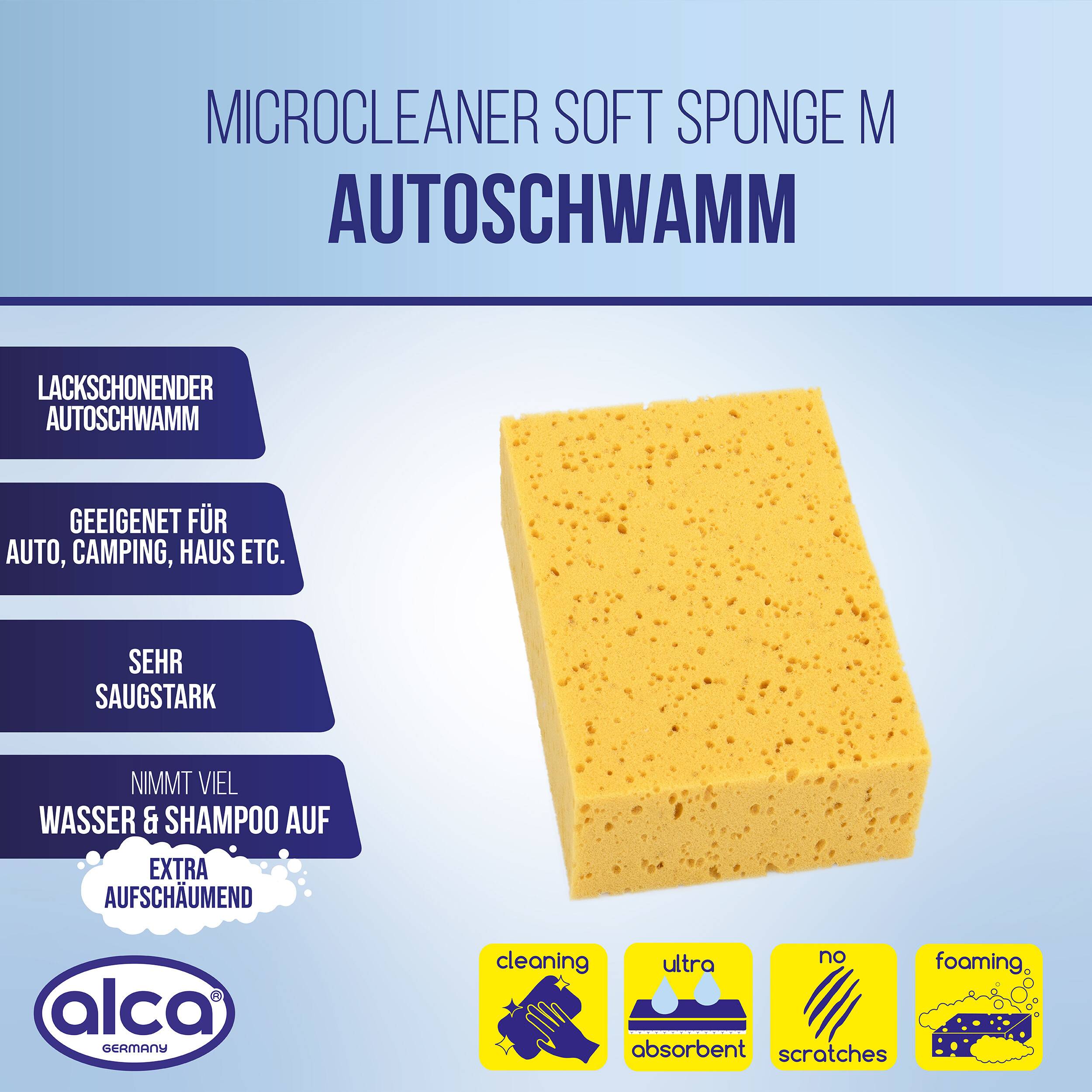 Produktbild eines gelben Alca Microcleaner Weichschwammes „Autoschwamm