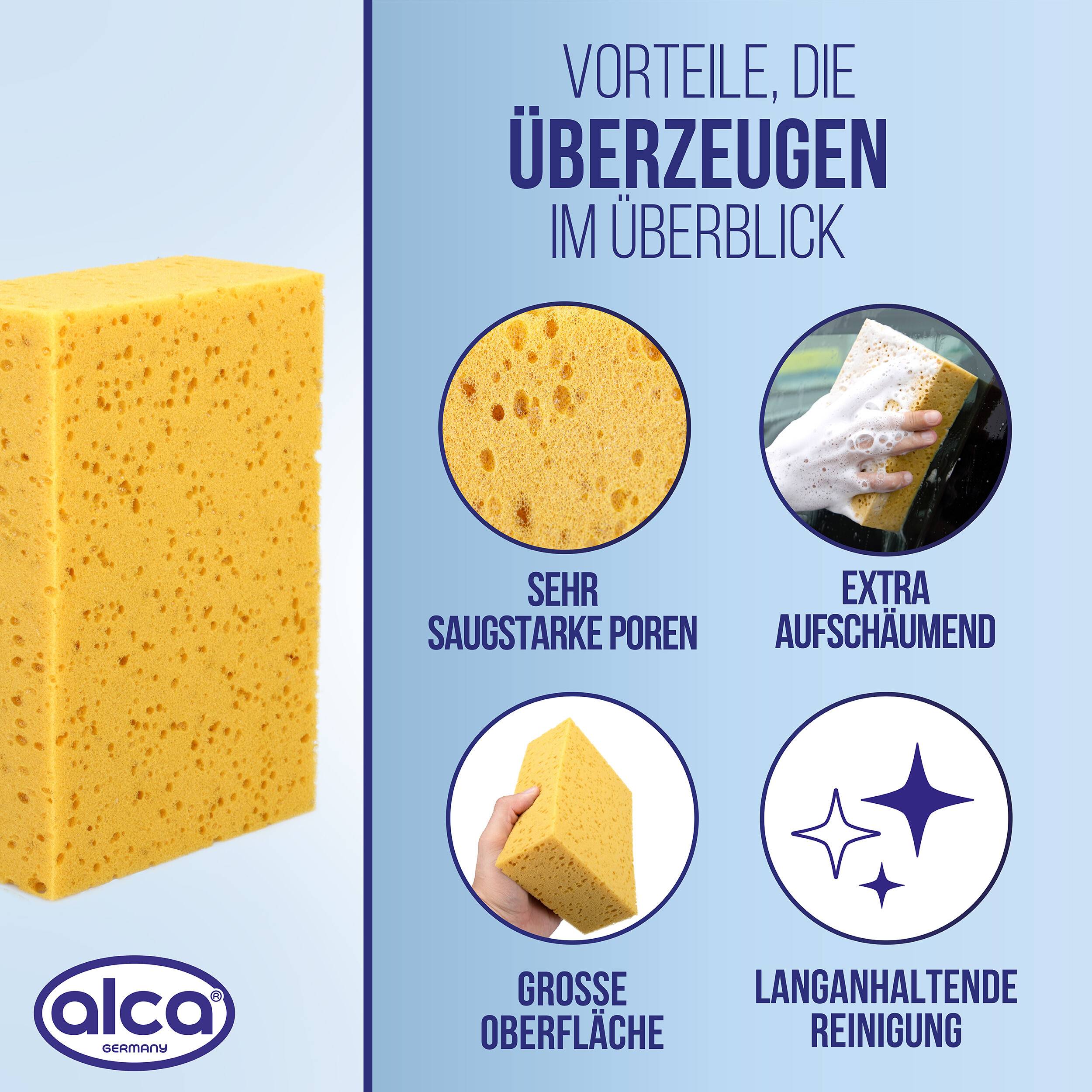alca® Reinigungsschwamm mit hoher Wasseraufnahme für die Fahrzeugpflege für Lack und Felgenreinigung, Haushalt und