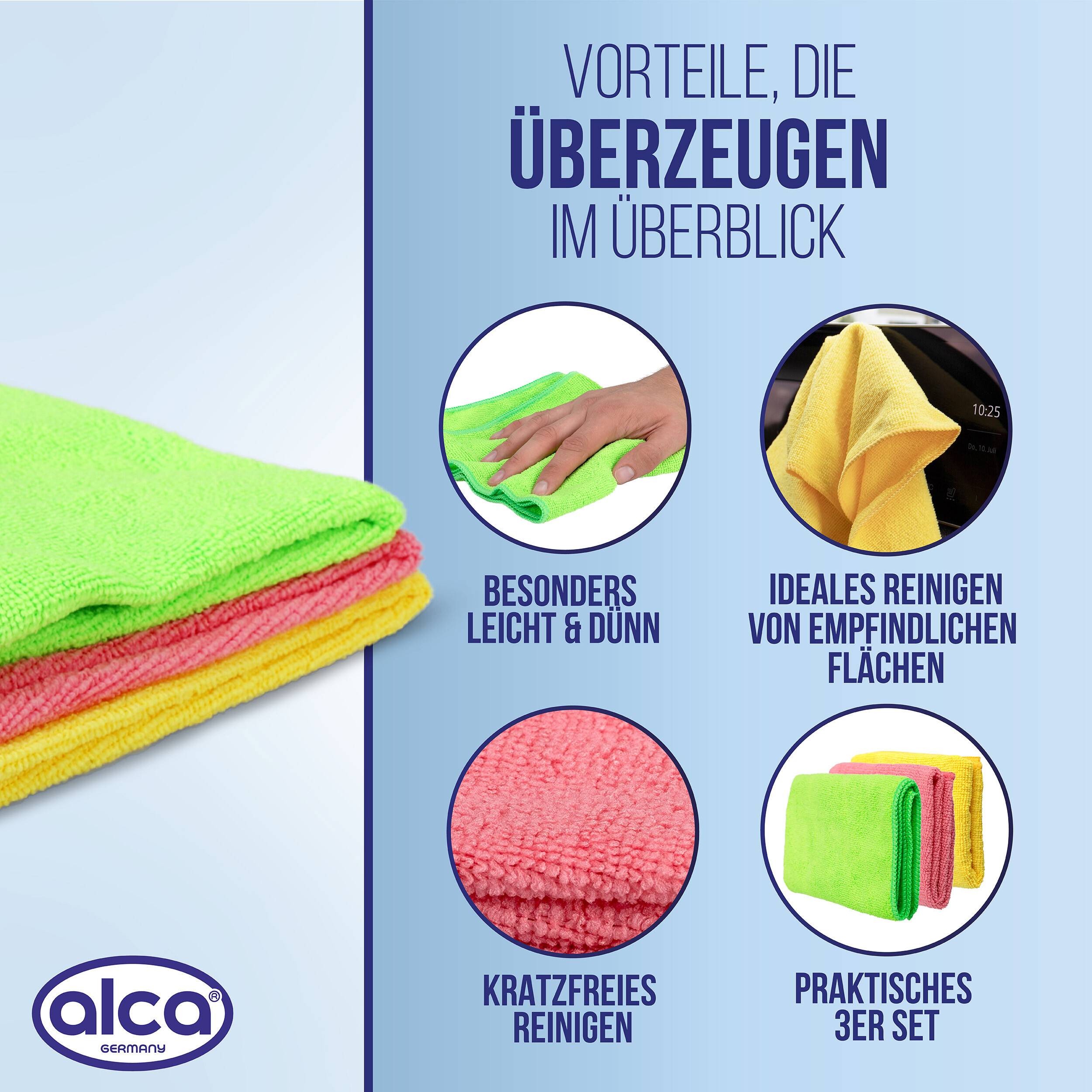 alca® Mikrofasertuch (3er Set), leicht, dünn & schnelltrocknend gelbgrünrosa, für häufigen Einsatz geeignet,