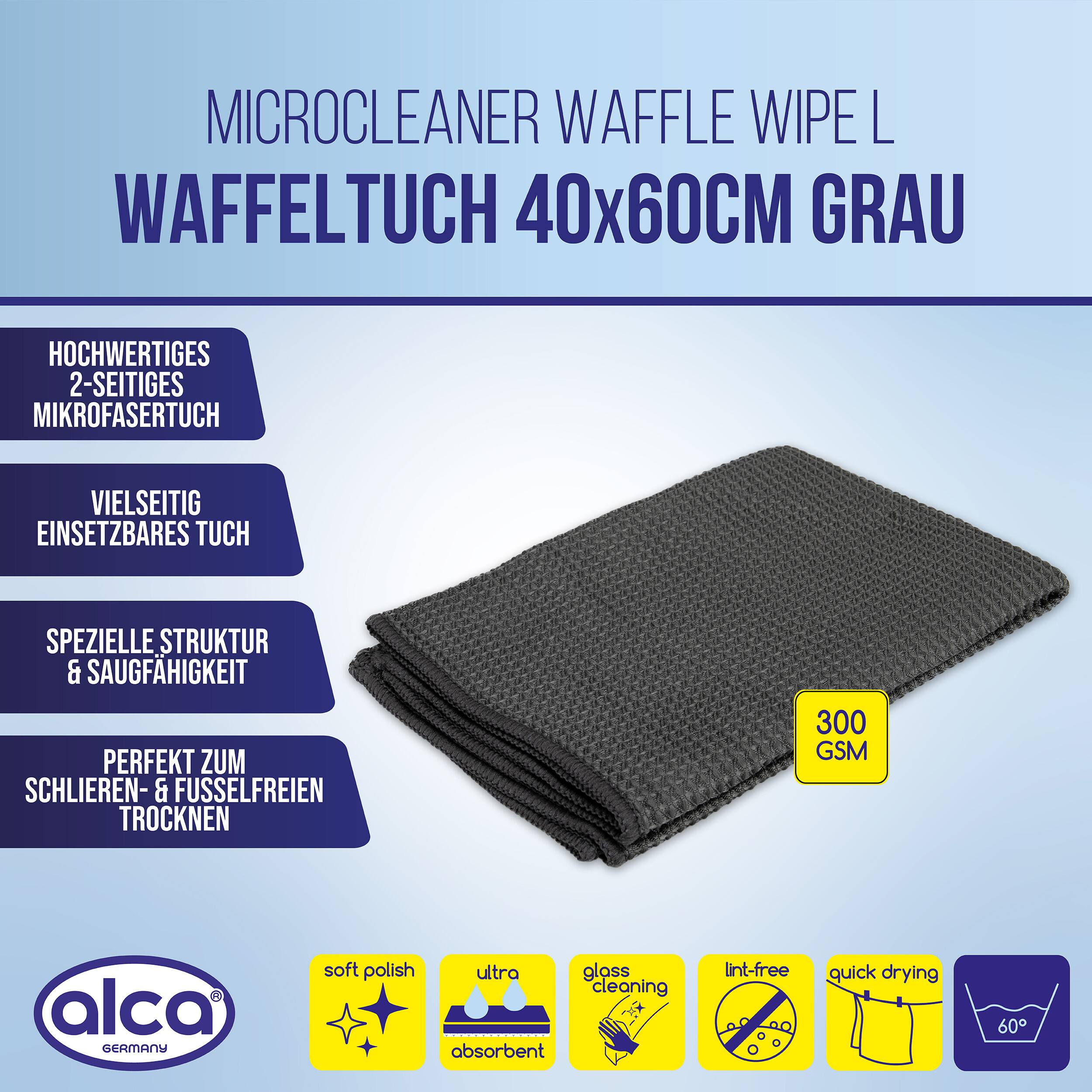 alca® Waffeltuch zum Trocknen 40x60 cm, grau Reinigungstuch schnelltrocknend, sanft &