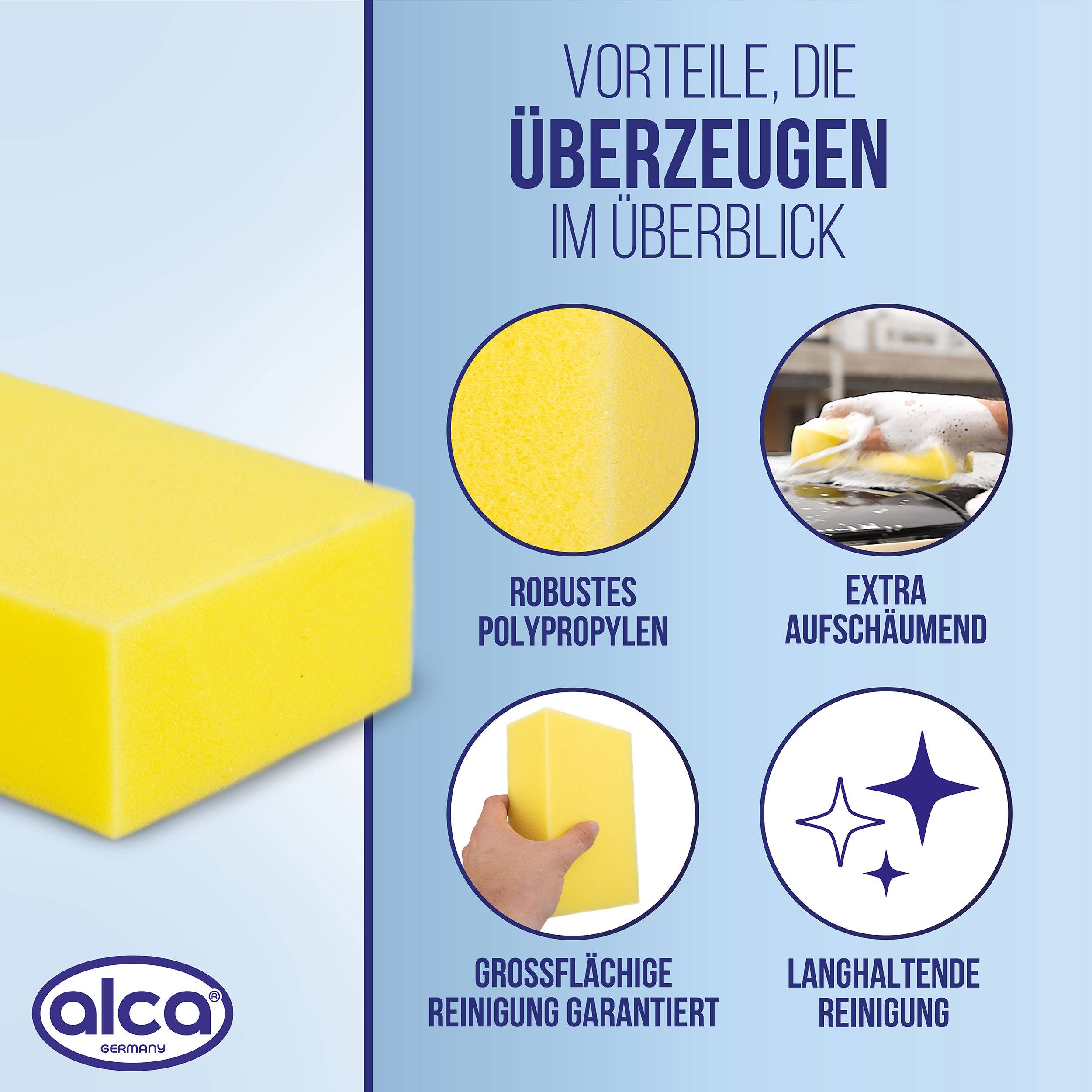 alca® Reinigungsschwamm 18x12x6 cm, gelb Effektive Reinigung von Auto, Lack & Felgen,
