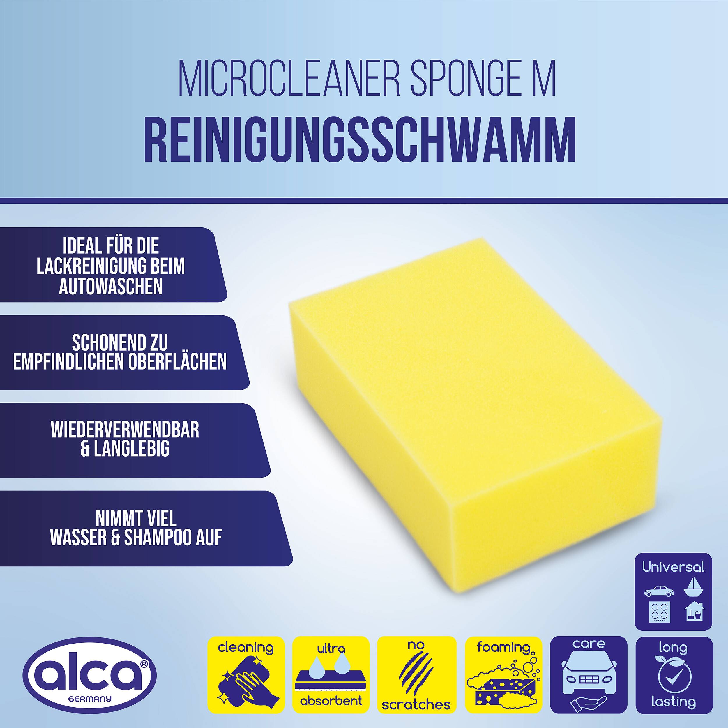 Gelber rechteckiger Mikroreinigungsschwamm mit der Bezeichnung 
