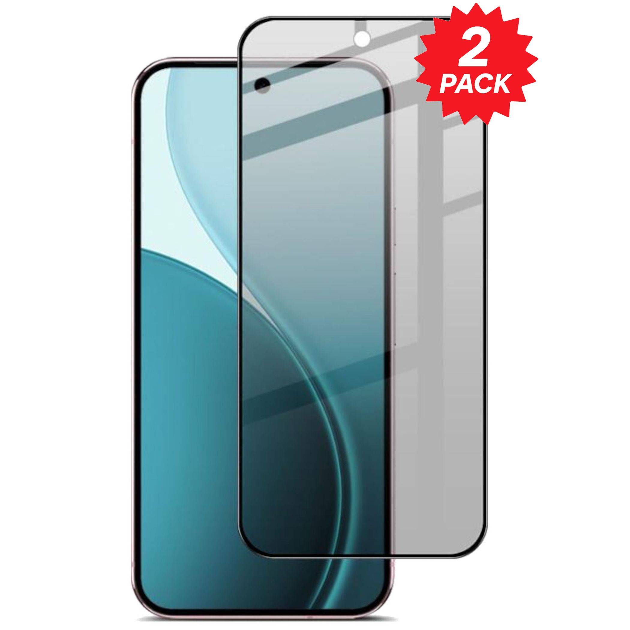 Zwei-er-Pack aus klarem gehärtetem Glas-Displayschutz für ein Smartphone, dargestellt über einem Telefon mit einem roten 