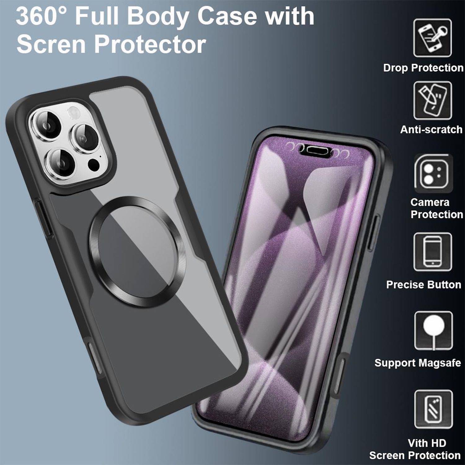 Für Apple iPhone 17 Pro Max MagSafe Ring Full Body 360 Grad Acryl TPU Hülle Grün