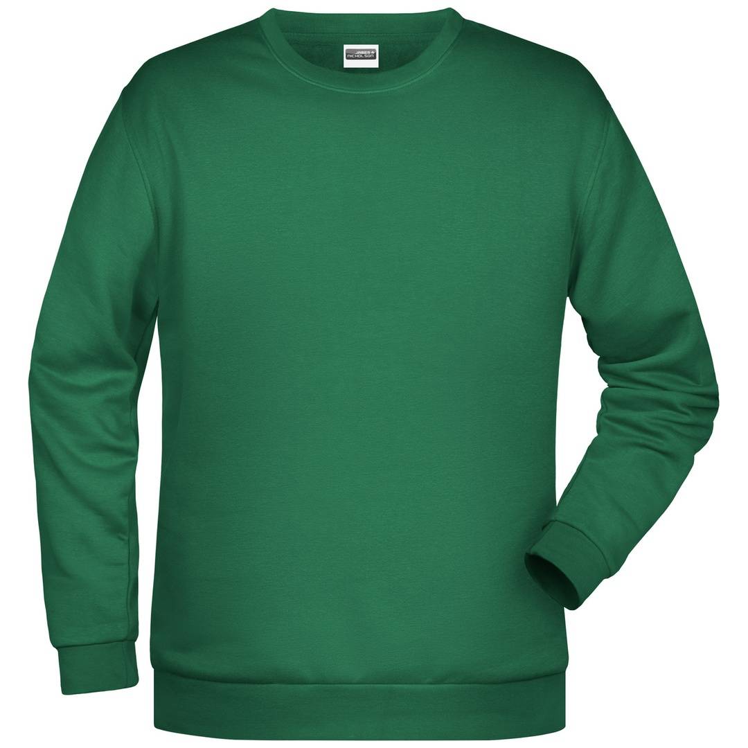 Grünes Langarm-Sweatshirt mit Rundhalsausschnitt auf weißem Hintergrund.