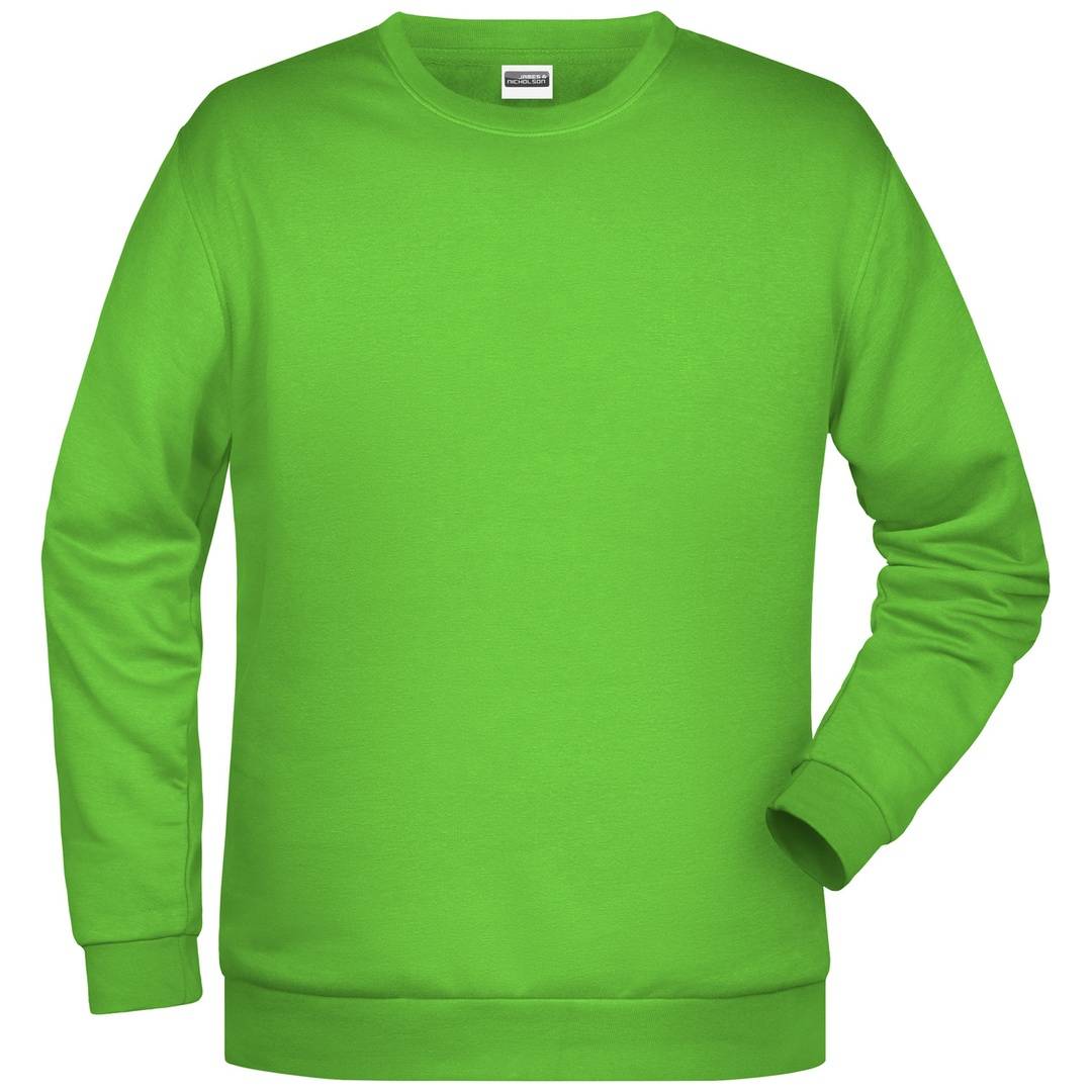 Hellgrünes Langarm-Sweatshirt in Vorderansicht auf weißem Hintergrund gezeigt.