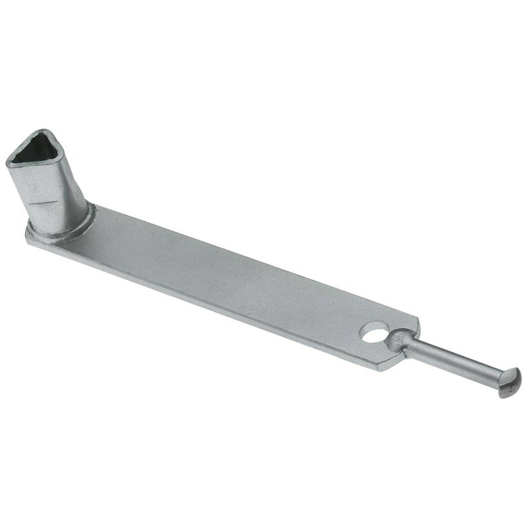 Metallischer Kurbelhebel mit quadratischer Buchse und gerader Welle, die in einem T-förmigen Griff endet, dargestellt auf weißem Hintergrund.