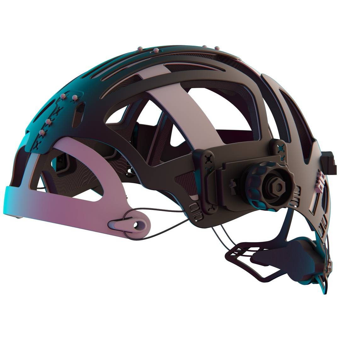 Belüfteter Fahrradhelm mit integrierter hinterer Drehverstellung und Kinnriemen, in Seitenansicht auf weißem Hintergrund dargestellt.