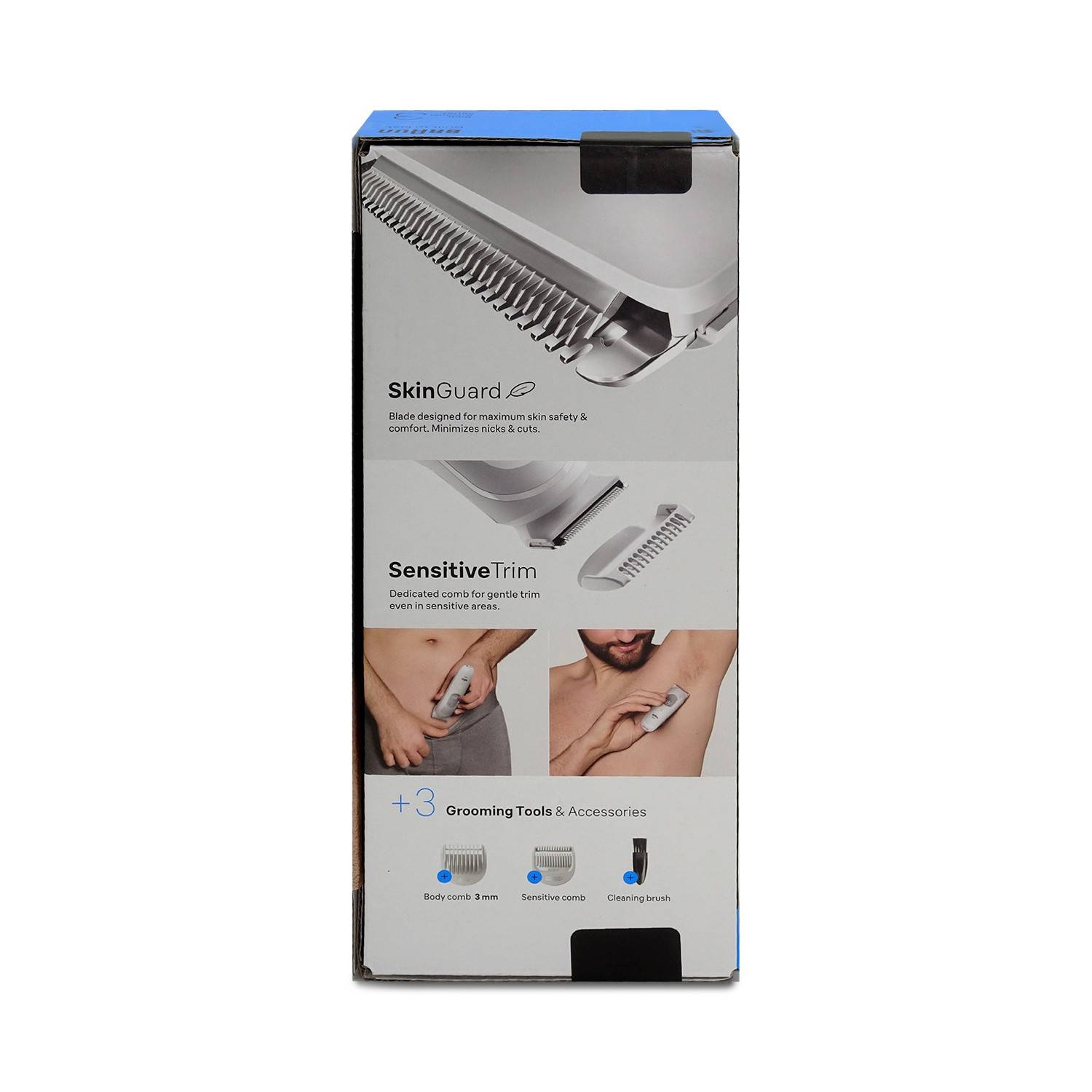 Packung eines Körperpflege-Trimmers mit der Bezeichnung „SkinGuard