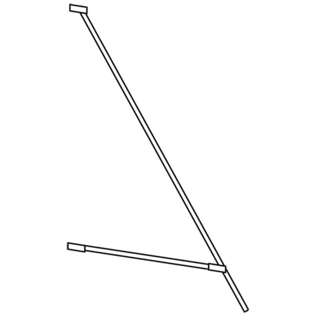 Einfaches Liniendiagramm eines hebelartigen Werkzeugs mit einem langen diagonalen Griff und einem kürzeren horizontalen Arm, der in der Nähe des Bodens angebracht ist.