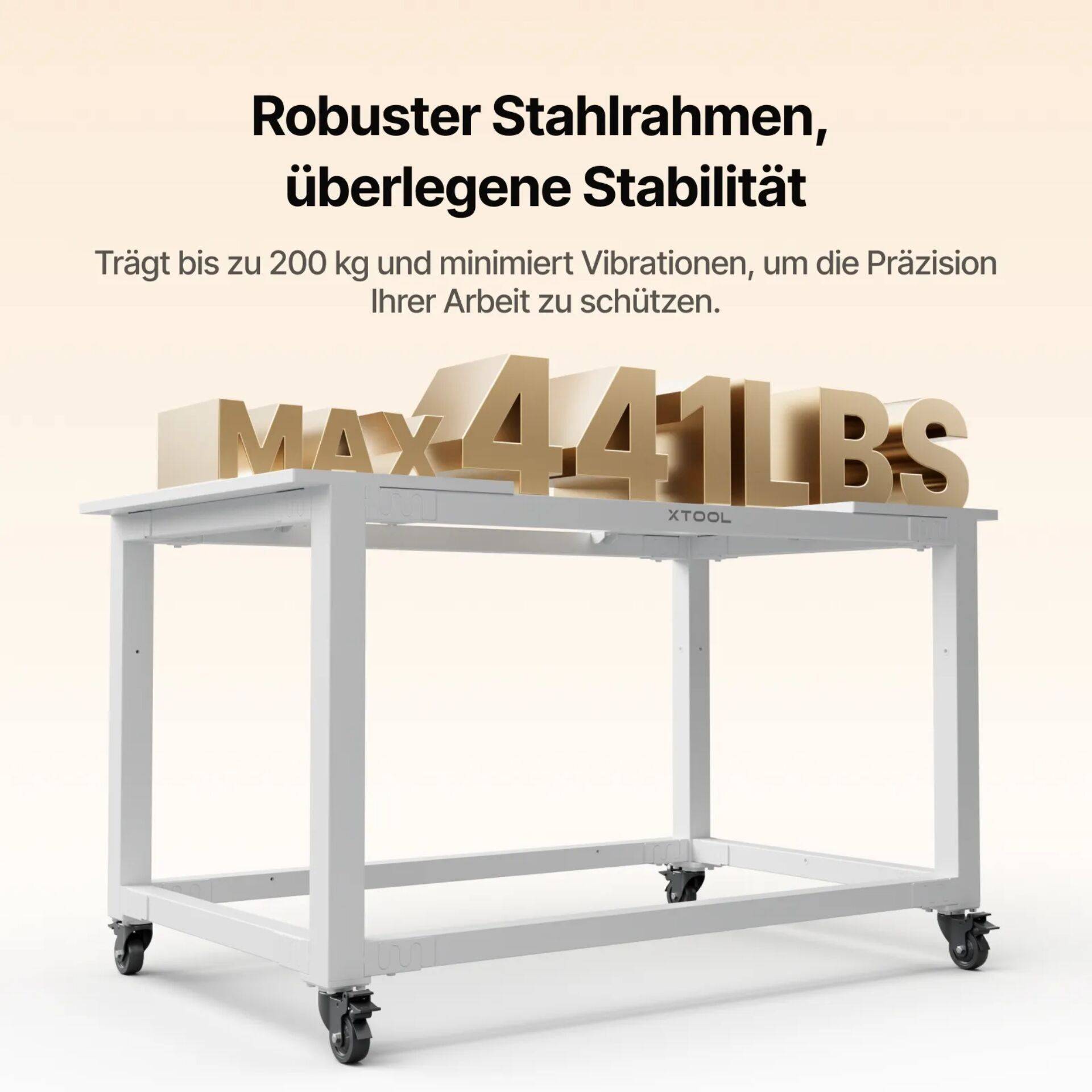Anzeigenbild eines xTool-Maschinenständers mit der Bezeichnung „MAX 441 lbs