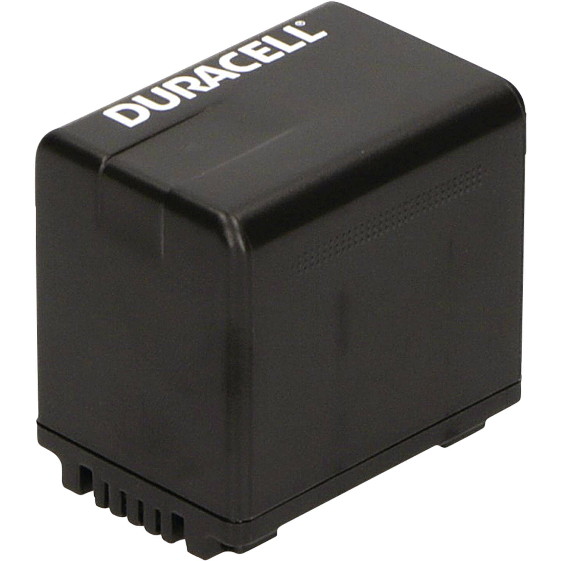 Schwarzes wiederaufladbares Duracell-Kamerabbatterie-Set mit sichtbarem Markennamen.