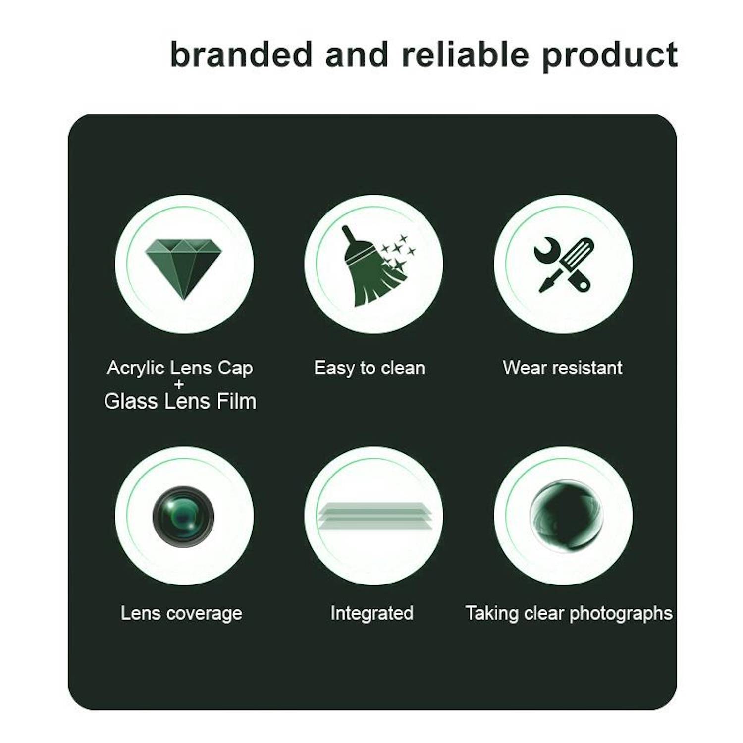 Produktfeature-Grafik mit dem Titel „Markenhaftes und zuverlässiges Produkt