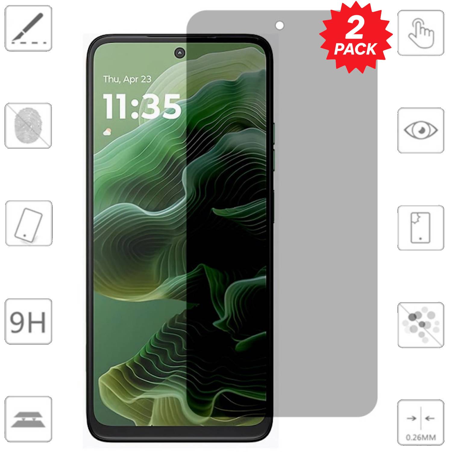 Displayschutzfolie für ein Smartphone, gezeigt mit einem Telefonbild, einem 