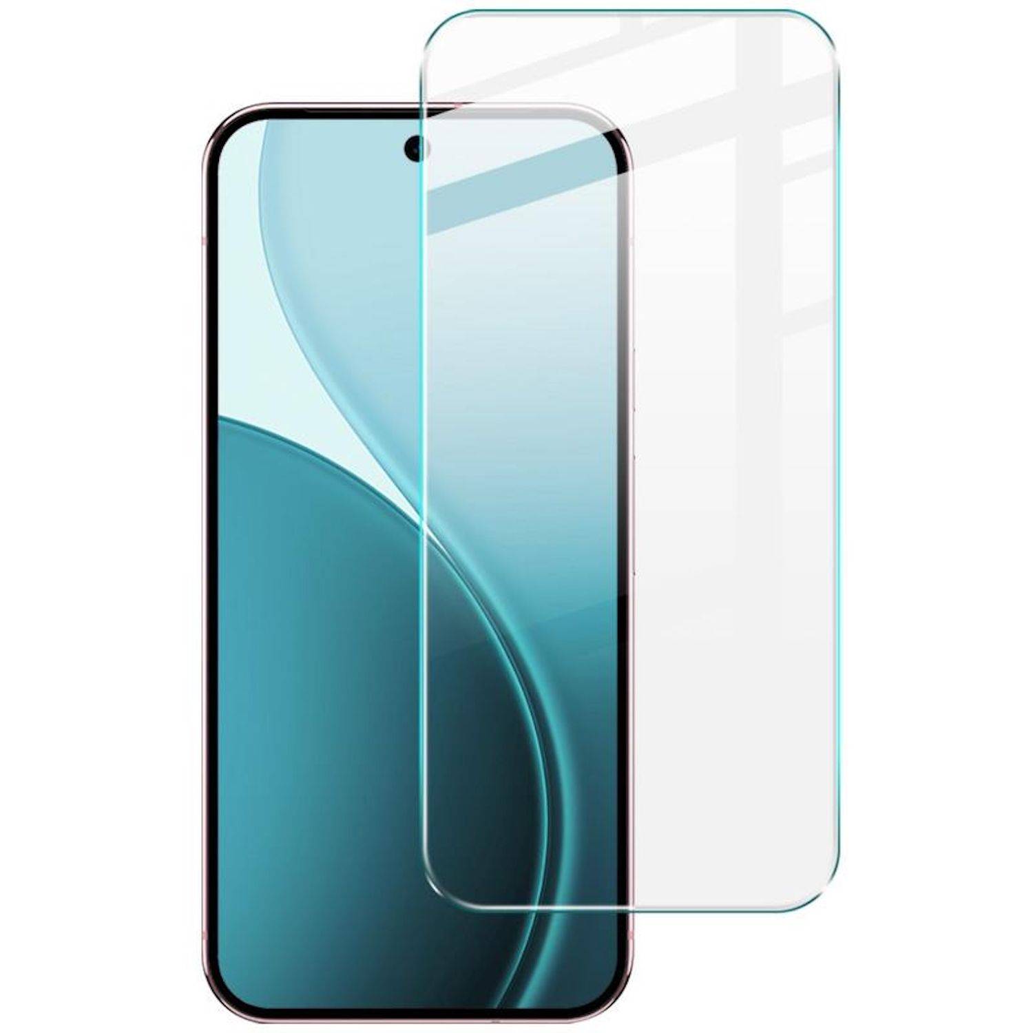 Smartphone-Vorderansicht mit einer transparenten Schutzfolie, die über dem Display angebracht und ausgerichtet ist.