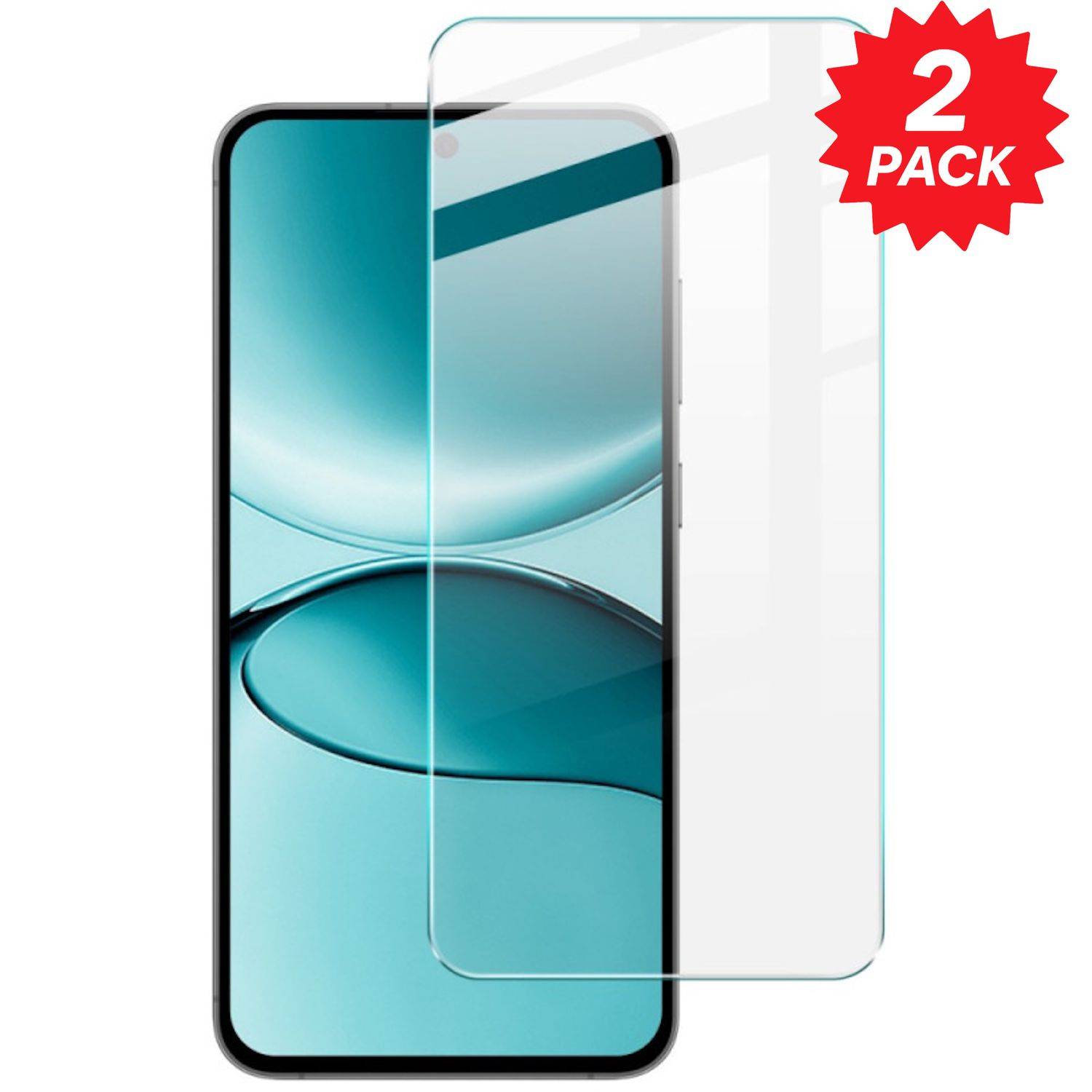 Displayschutzfolie für Smartphone, die auf einem Telefon angezeigt wird, mit einem roten „2er-PACK